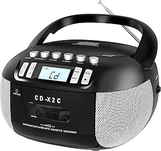 CD Cassette Boombox Combo with AM FM Radio, LCD Display, Tape Recording, AC/Battery Powered, 3.5mm Headphone Jack, CD-R/CD-RW Compatible for Home,Senior,Kids
