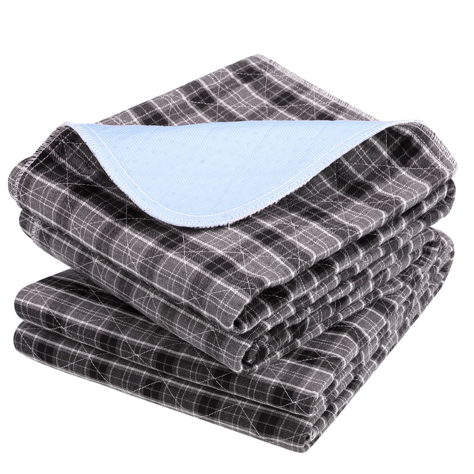 OUTCREATOR® Washable Bed Pads 34" x 56" (Pack of 2), Incontinence Mattress Protector, Anti-Slip Waterproof Underpads for Adults Kids Elderly Pets, Absorbency & Reusable Bedwetting Pads (Black Plaid)