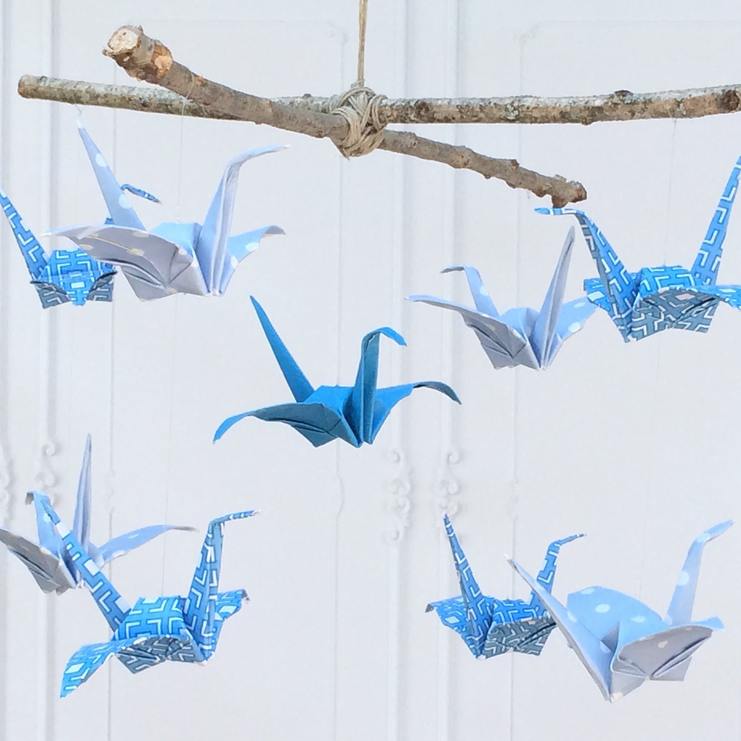 Origami Crane Blue Baby Mobile