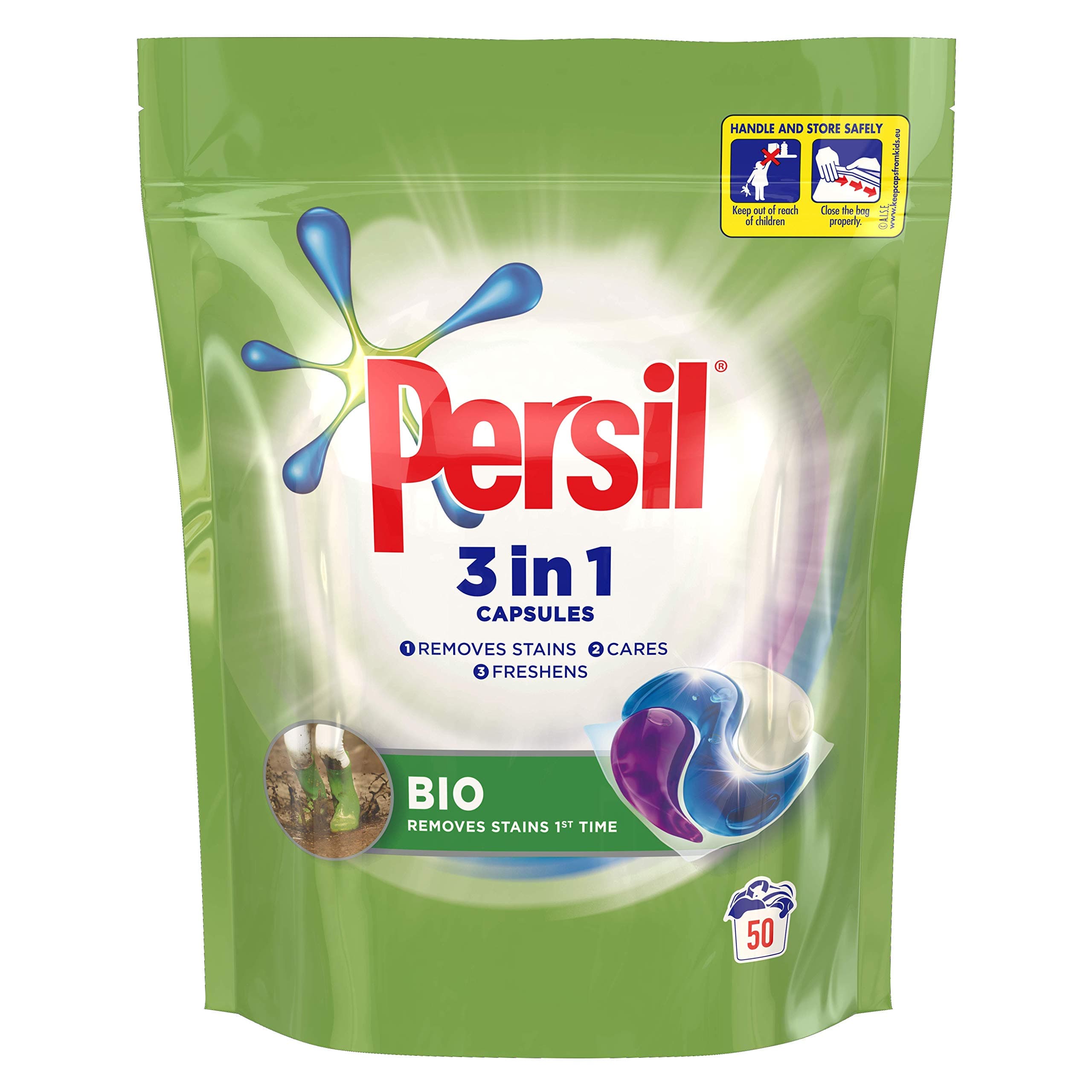Persil Bio Laundry Washing Capsules brilliant stain removal mega refill pack 3x 50 capsules (150 washes)