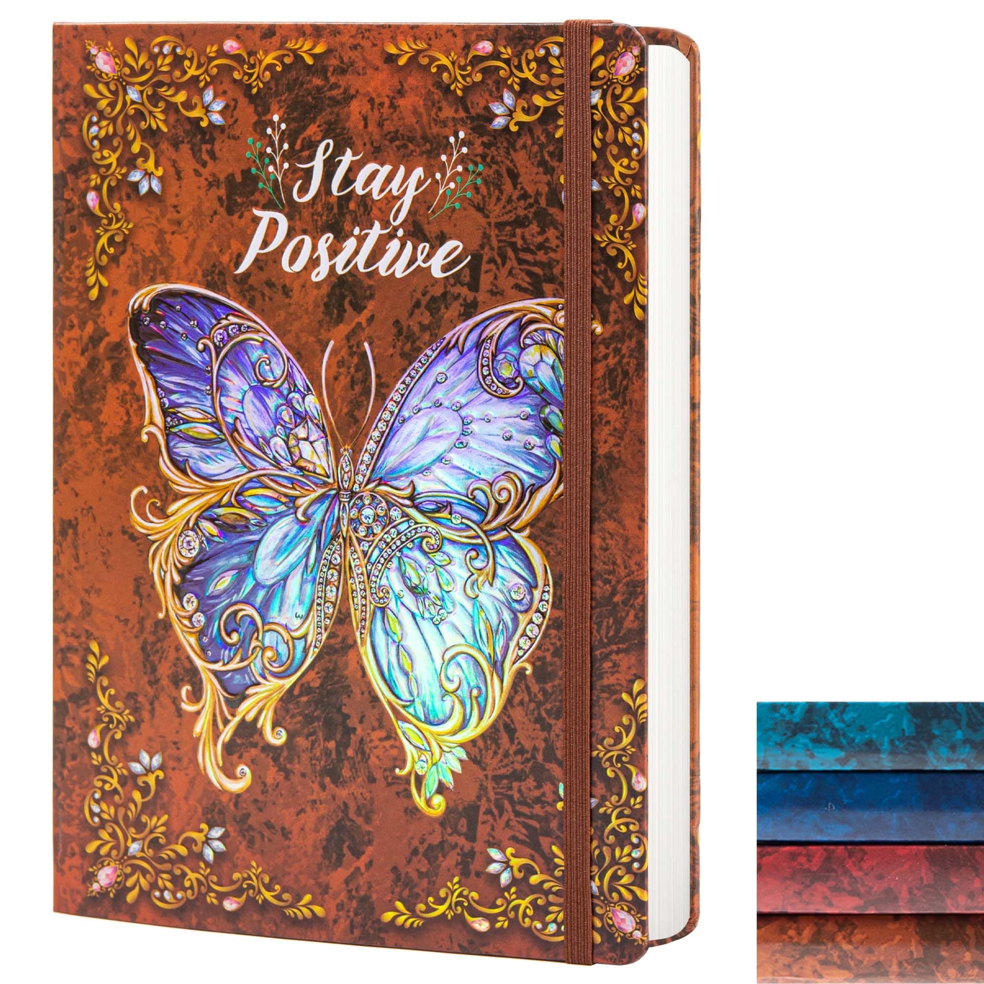 Ruled Journal Notebook, B5 3D Butterfly Embossed Hardcover Writing Journal with Elastic Closure Band, 192 Pages Lined Paper for School, Office, Home, 9" X 6.9" (Brown)
