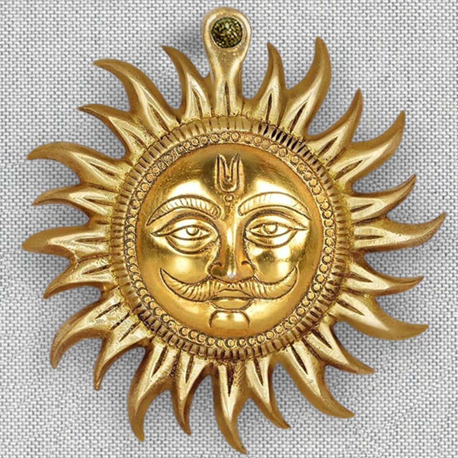UrbanShilp Surya Dev Metal Wall Hanging Sun Face Statue Puja Vastu Figurine Surya For Positivity For Home Enterance And Office Decor, Brass Finish,surya bhagwan wall hanging (Surya face),20 Cm