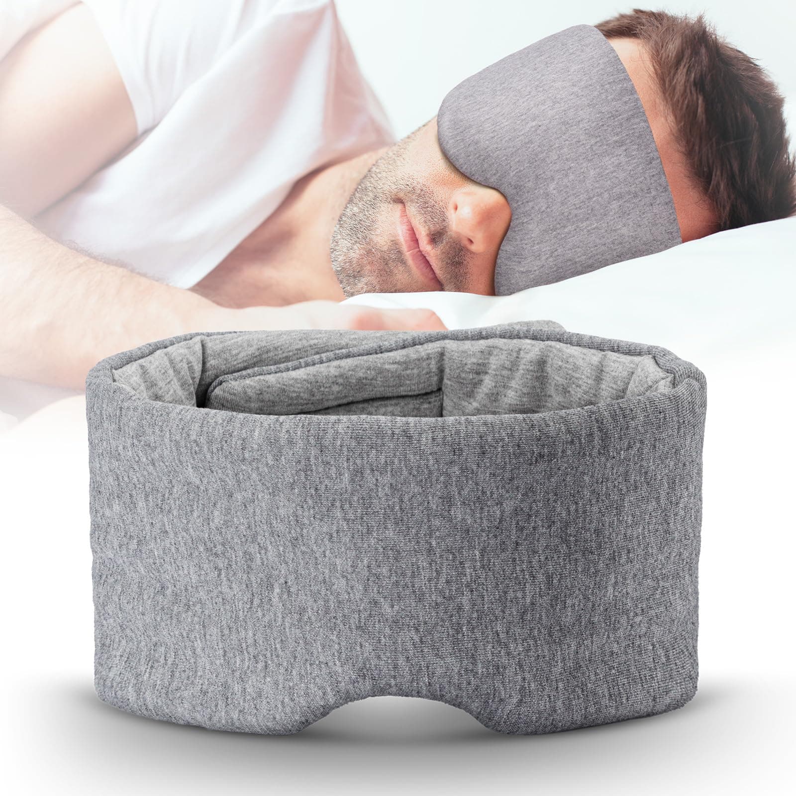 Cotton Sleep Eye Mask for Women Men, 100% Blocking Light, Adjustable Strap, Breathable, Grey