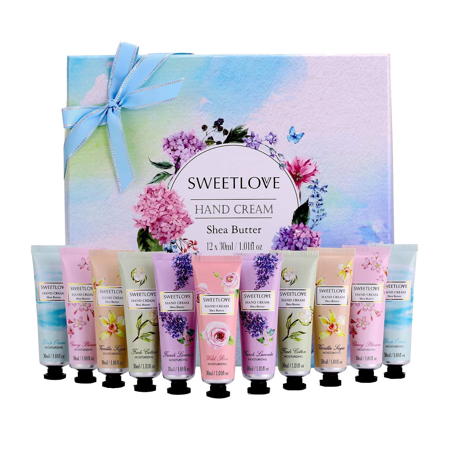 Hand Cream Gift Set, 12pc x 1floz Travel Size Hand Cream with Shea Butter, Natural Aloe, Vitamin E, Moisturizing for Dry Hand and Foot, Best Gift for Women, Mother's Day, Birthday, Christmas.