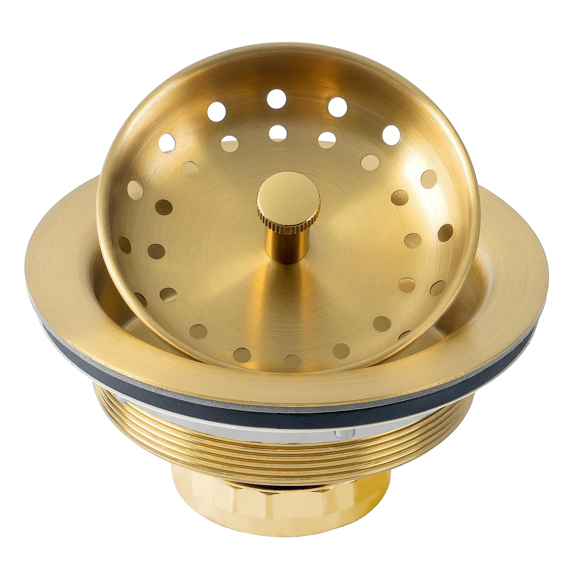 Kitchen Sink Drain Assembly, Sink Drain Basket Strainer 304 Stainless Steel with Removable Sink Strainer Basket and Stopper 3-1/2-inches Gold