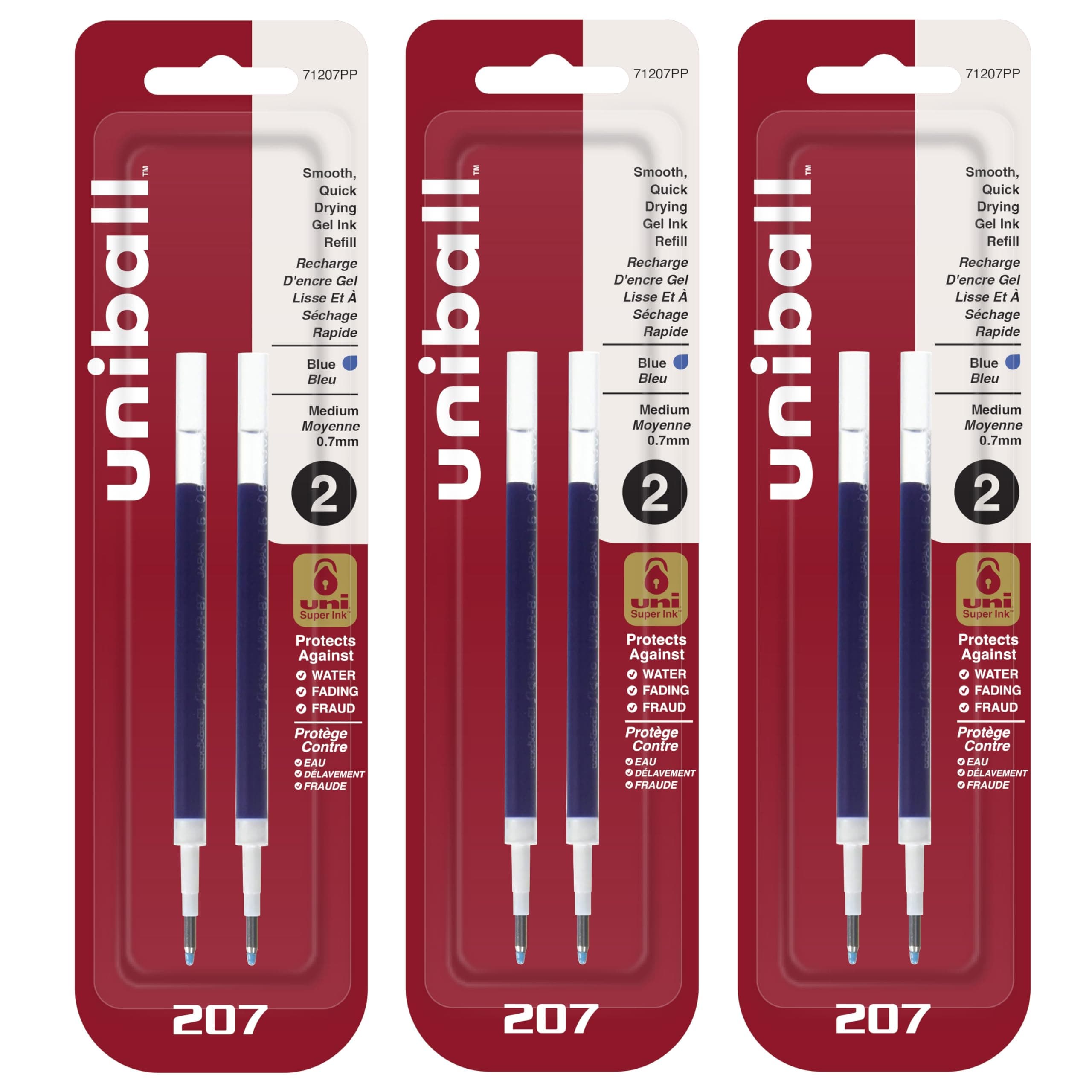 Signo 207 Gel Pen Refills, 0.7mm, Medium Point, Blue Ink, Pack of 6