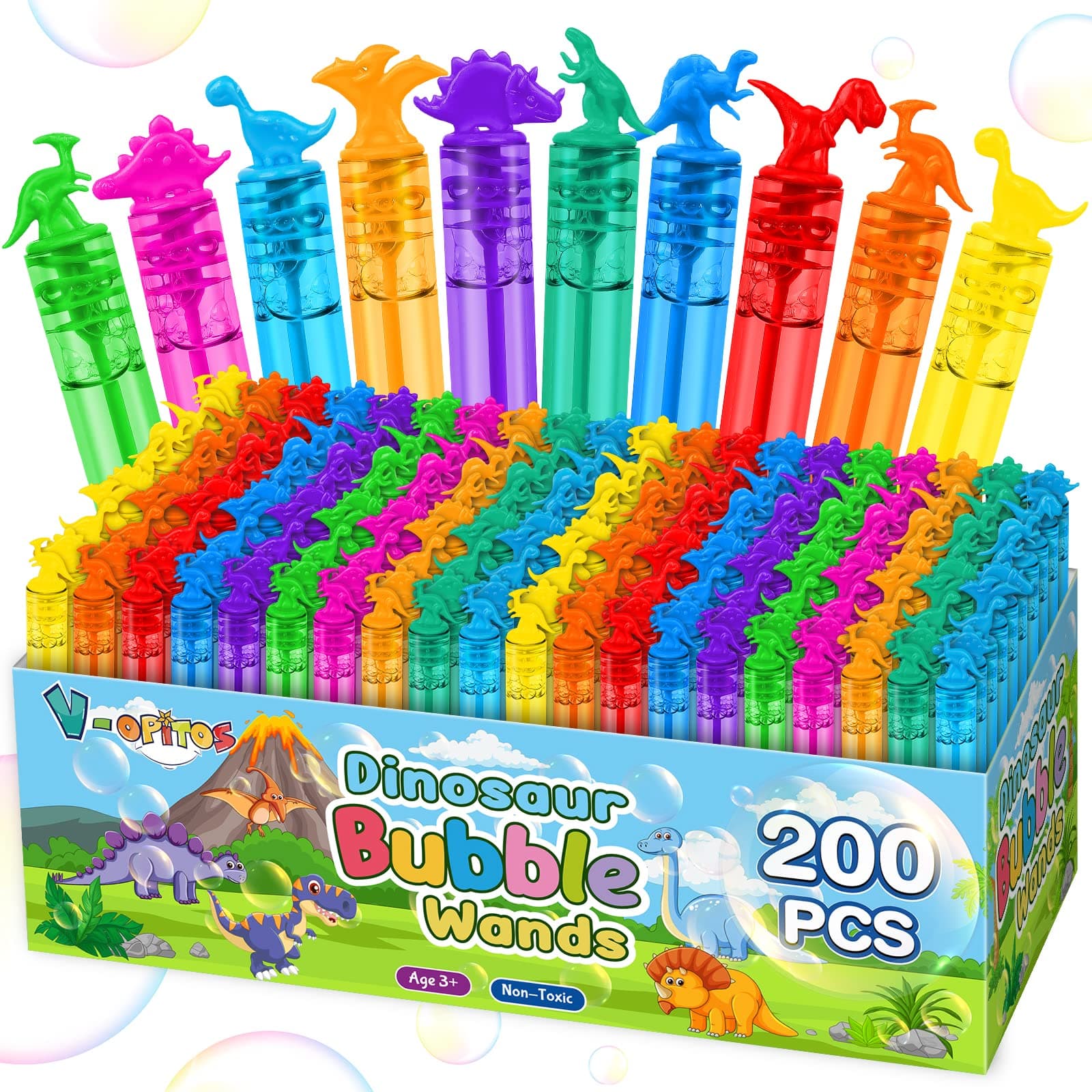 200 Pcs Mini Bubble Wands in 10 Colors, Bulk Dinosaur Bubbles Party Favors for Kids, School Classroom Prizes for Boys & Girls, Ideal Goodies Bags Stuffers
