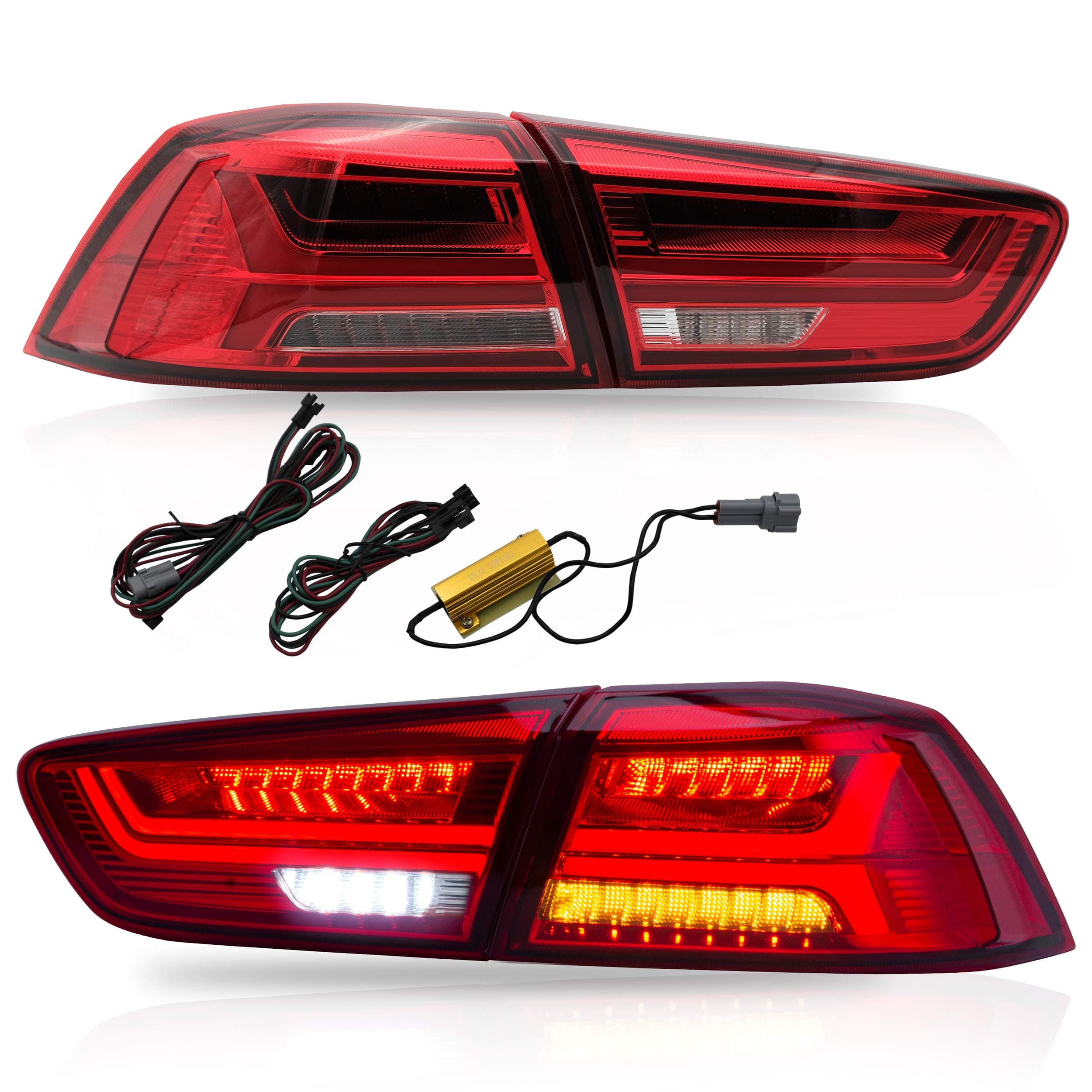Tail lights Fit for Mitsubishi Lancer EVO X 2008-2020,Tail Lamp Assembly with Sequential Turn Signal, Full LED, Plug-and-play,RED(Not fit for lancer fortis/lancer io)