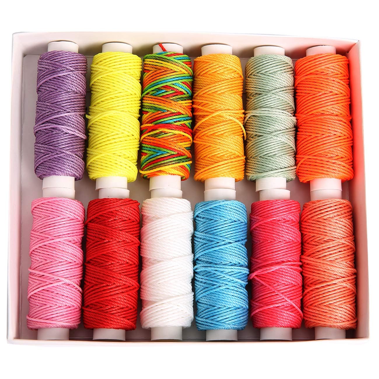 FANDOL Wax Coated Cords Polyester Leather Sewing Thread Wax-Coated Strings for Macrame, DIY Bracelets, Handcraft or Leather Projects (12 12 Bright Colors)