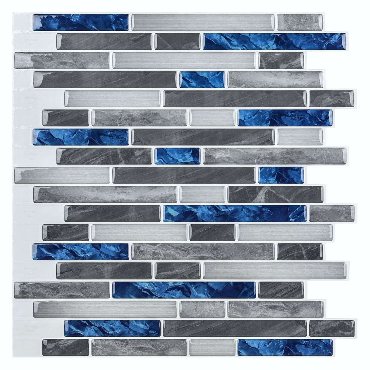 Art3d Peel & Stick Brick Kitchen Backsplash Self-Adhesive Wall Tile Stone Design, 10 Sheets, Blue Marlbe, 30 * 30cm