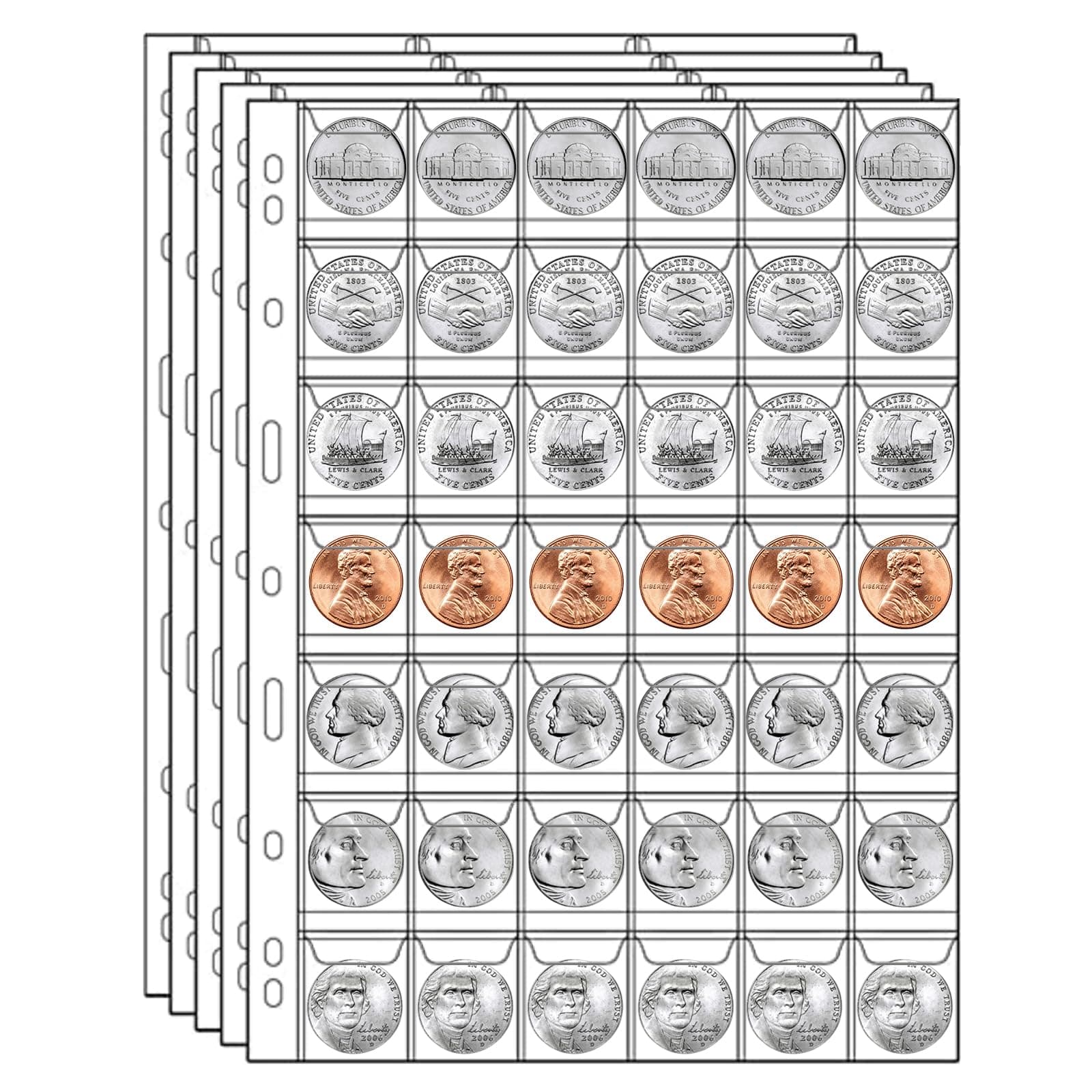 840 Pockets Coin Pages, 20 Sheets Pocket Inserts Collecting Sleeves for Coin, Coin Collection Storage Supplies, Coin Collection Pocket Pages for Penny, Nickel, Dime, Cent, Quarter (42 Pockets)