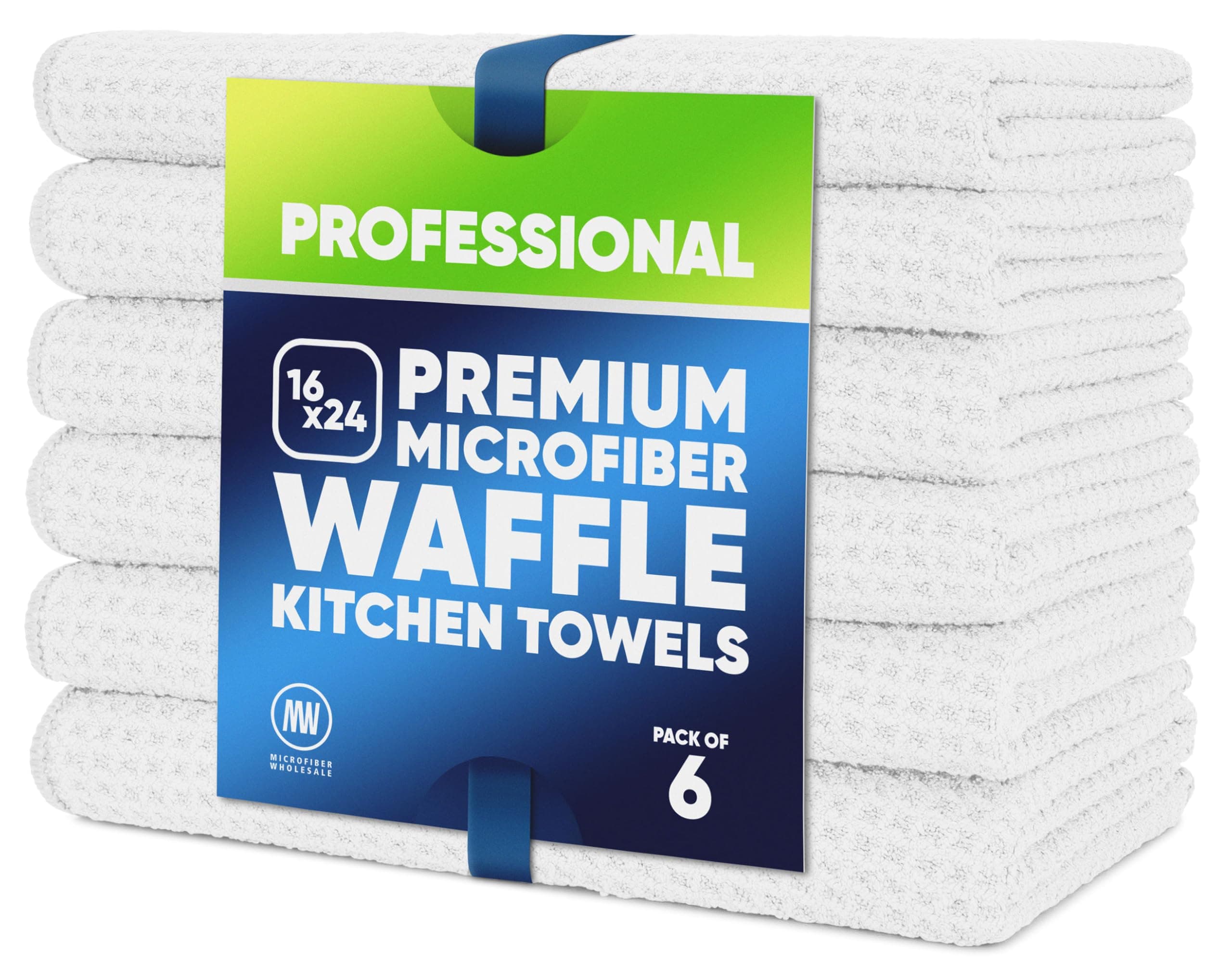 Kitchen Towels - Microfiber Waffle Weave Towels | White | 16 x 24 in. (6 Pack) | Absorbent, No Lint, Thick, Reusable, Commercial, Soft, Hand, Tea, Glass, Bar, Sublimation Blank, Polyester Cloths