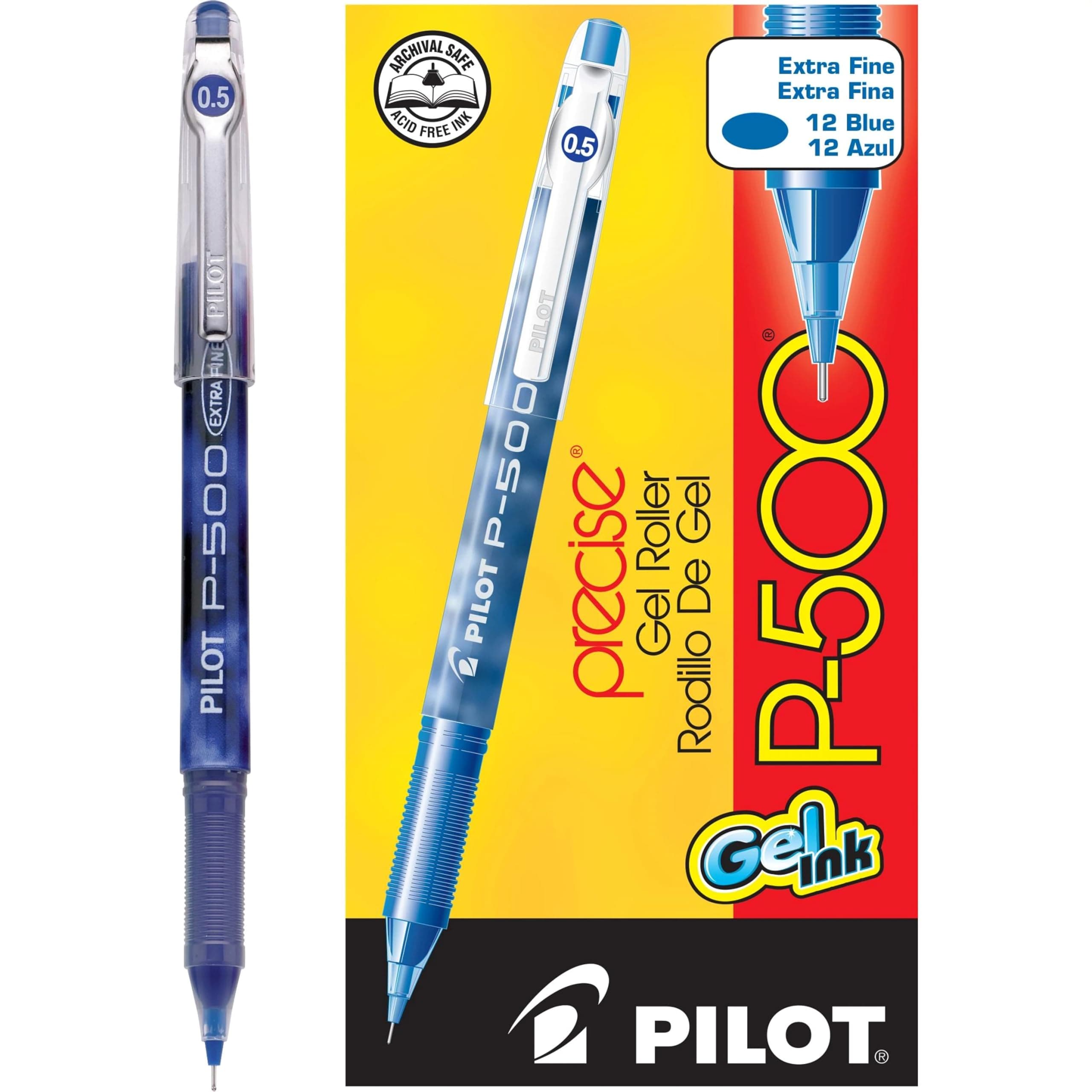 Precise P-500 Gel Ink Rolling Ball Stick Pens, Marbled Barrel, Extra Fine Point, Blue Ink, 12-Pack (38601)