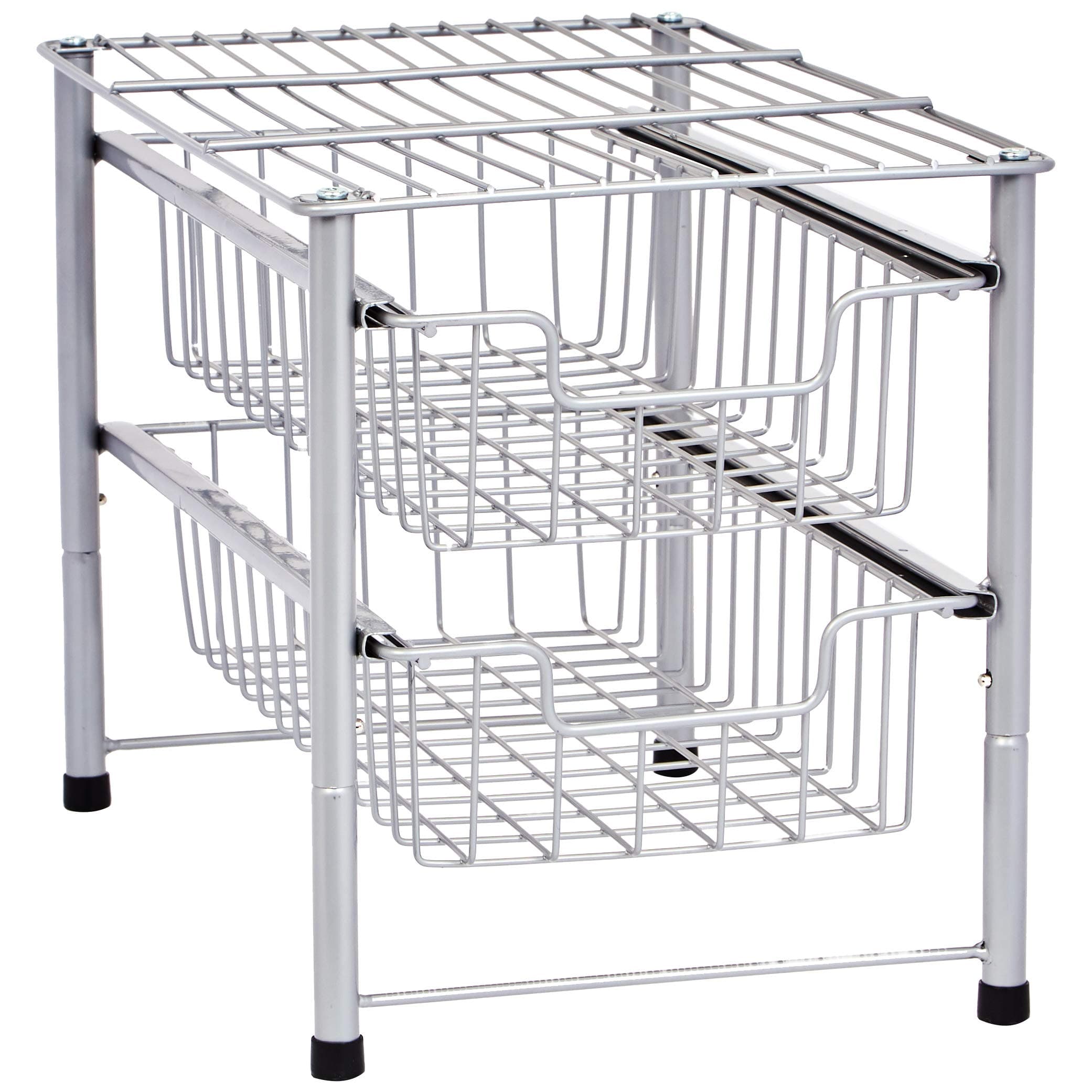 - amazon basics 2-Tier Sliding Drawers Basket Storage Organizer, Silver