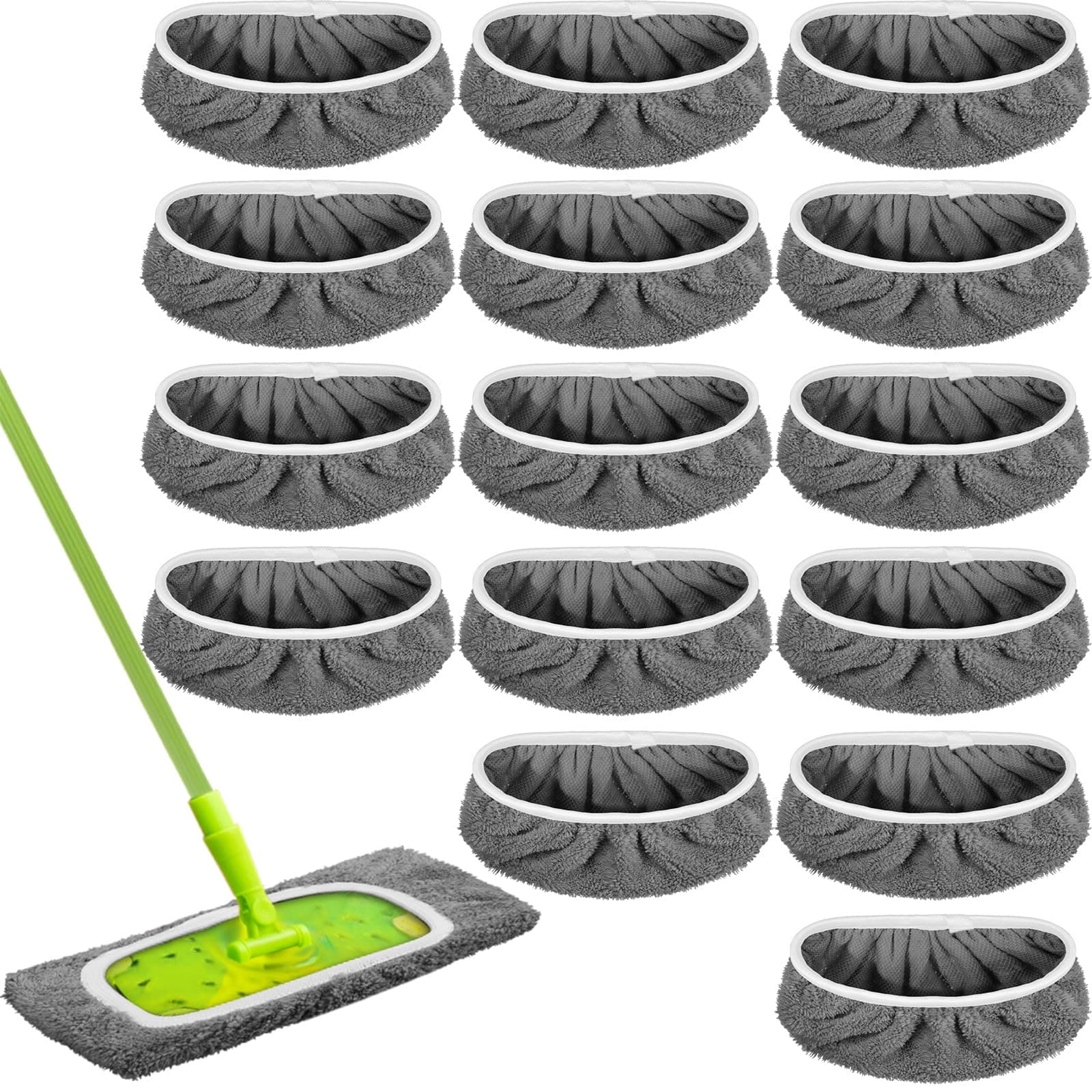 16 Pcs Washable Mop Pads Compatible with Swiffer Sweeper Mop, Mopping Cloth Refills Reusable Mop Cloth for Hardwood Floor Clean Dry Wet (Not Include Mop) (Gray,Small)