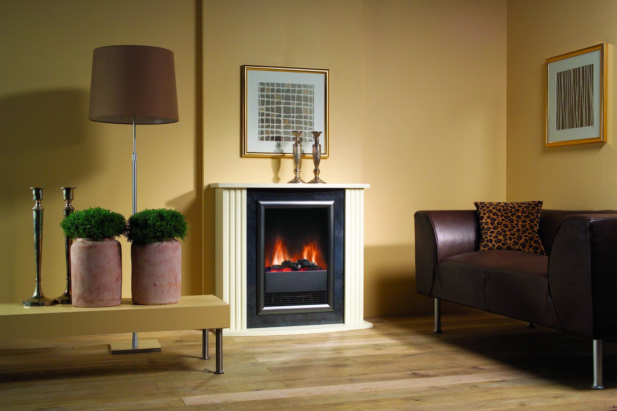 Dimplex Mozart 2kw Electric Fire Suite Stone Effect Surround c/w Log Effect Fire