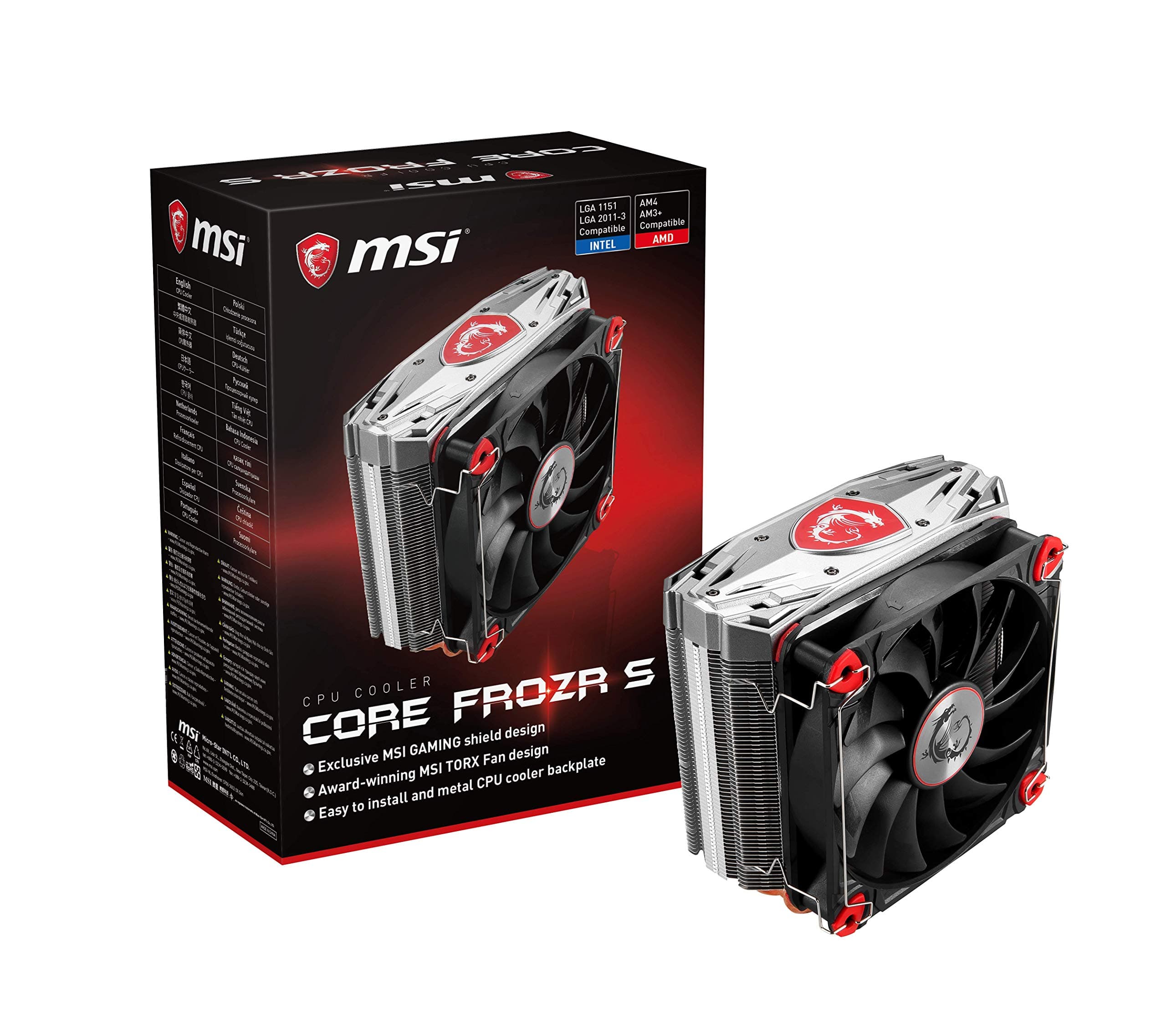 MSI CORE FROZR S CPU Air Cooler 4 Direct Contact Heat Pipes, 1 x 120 mm PWM TORX Fan, Iconic Gaming Shield Design Silver Cover, Compatible with Intel and AMD Platforms - E32-0802210-A87