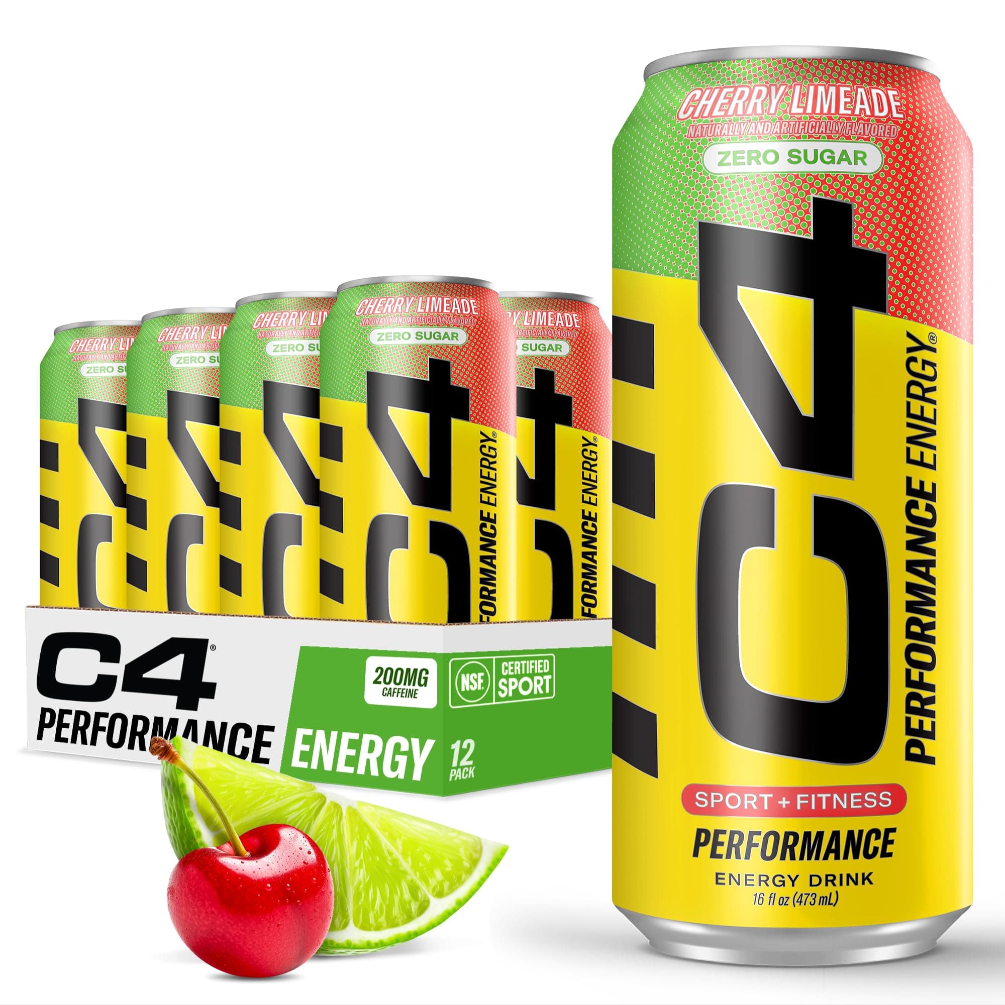 Cellucor C4 Energy Carbonated Zero Sugar Energy Drink, Pre Workout Drink + Beta Alanine - Cherry Limeade - 16 FL OZ (473 ml) - Pack of 12 (Packaging May Vary)