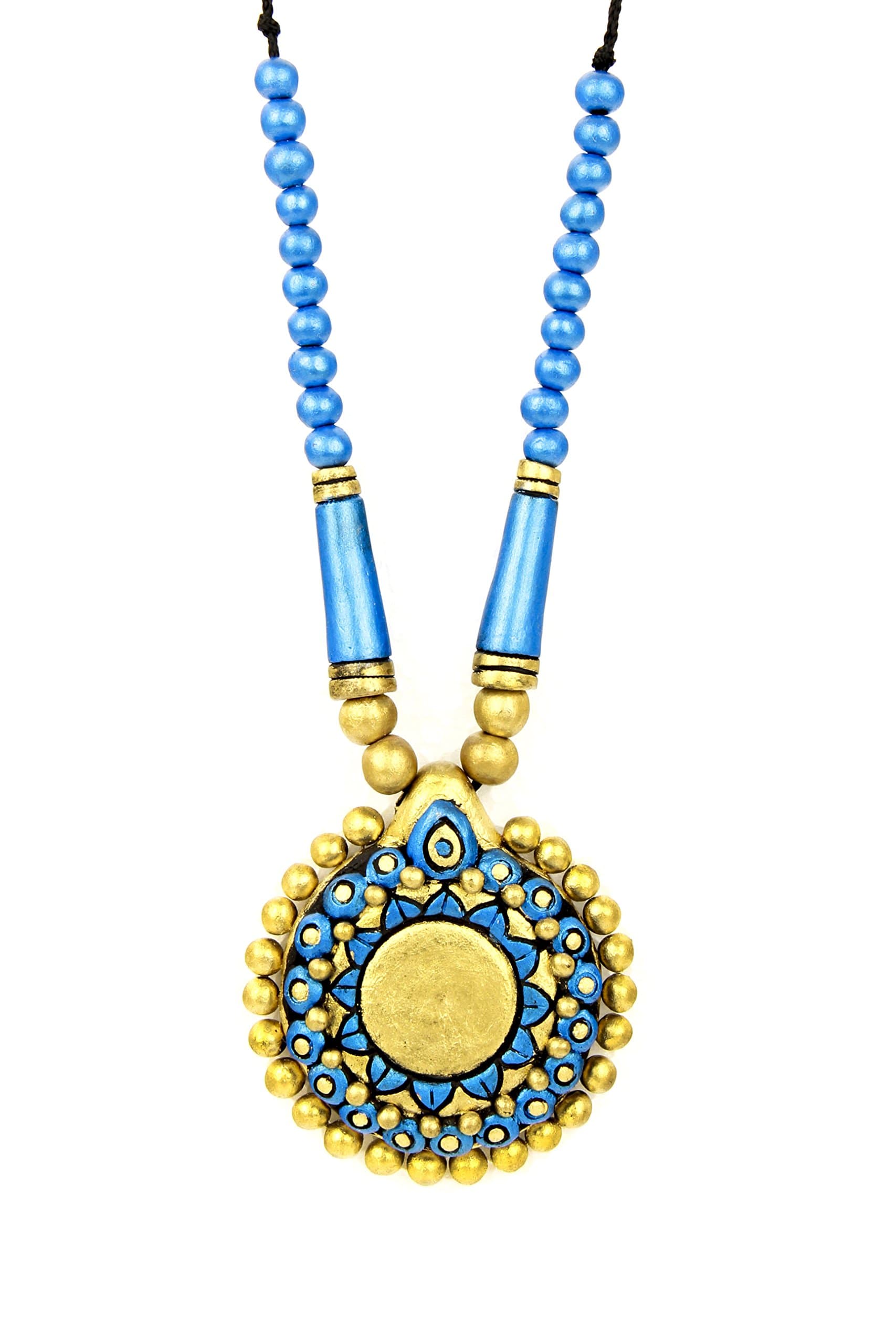 Aadaa Hand Made Terracotta Necklace (Blue & Gold)