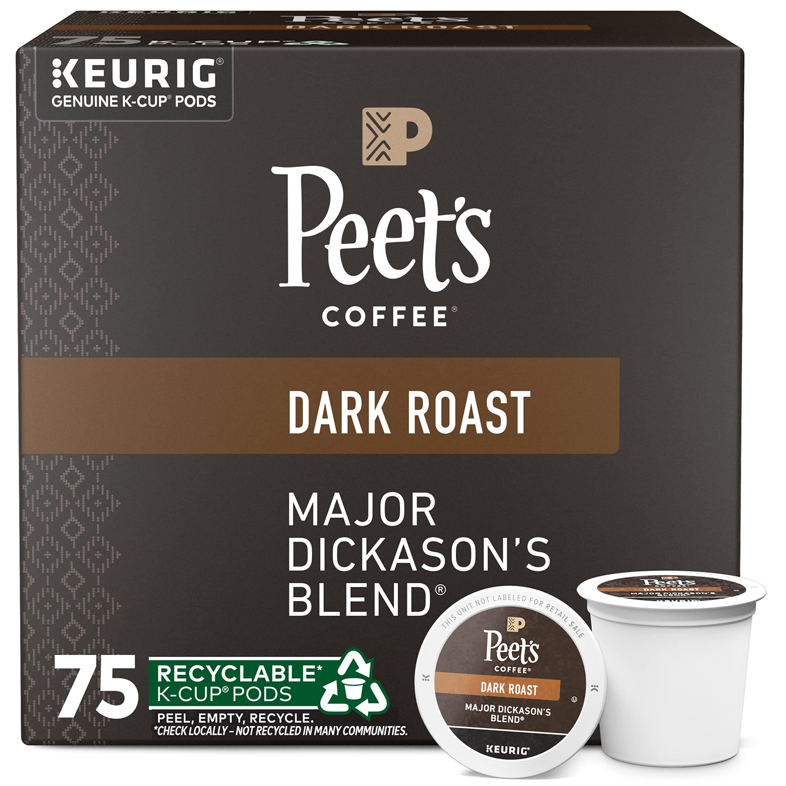 Peet's Coffee Major Dickason's Blend Dark Roast Coffee K-Cup Coffee Pods (75 Count)