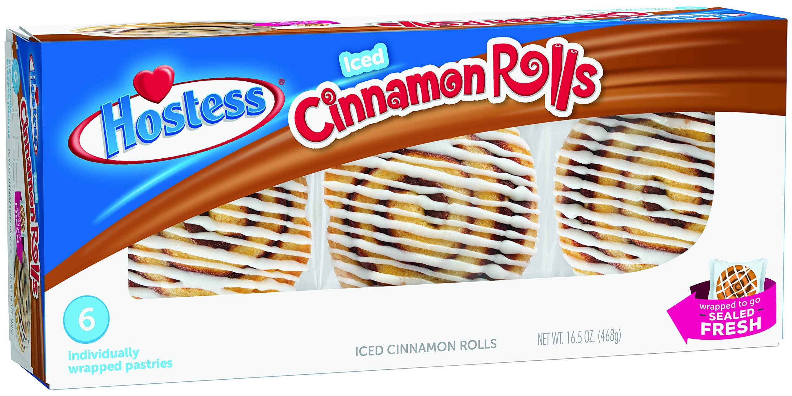 Hostess Iced Cinnamon Rolls - 6 Individually Wrapped Pastries - 16.5oz - 468g - American Cinnamon Roll's