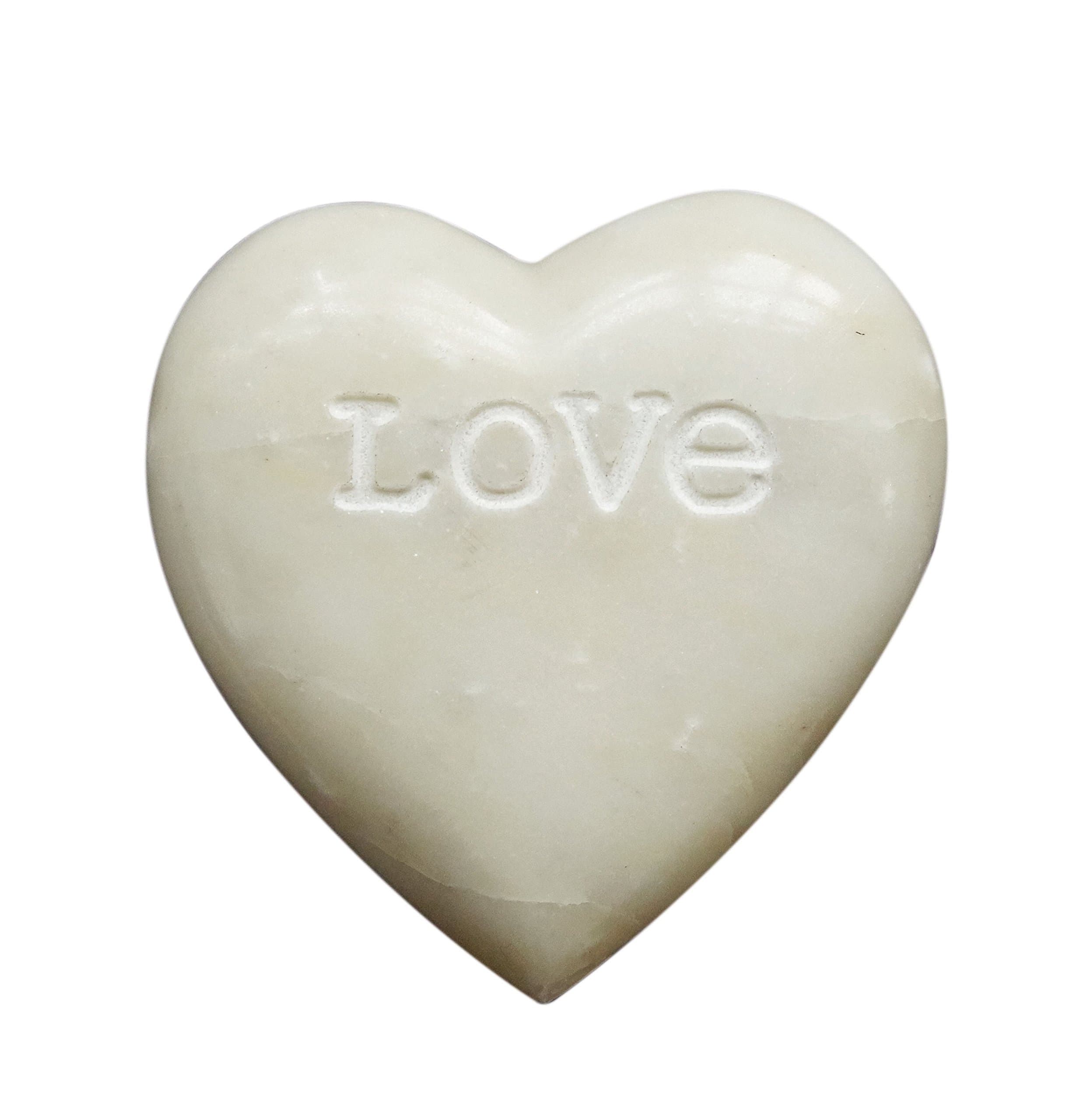 Creative Co-Op Soapstone Heart Decoration Engraved Love,White