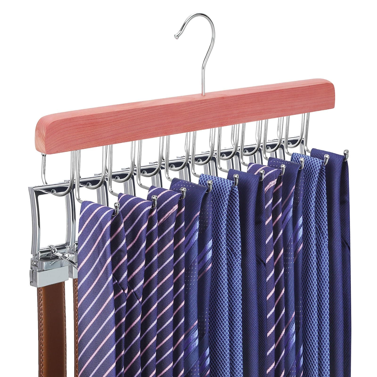 TOPIA HANGER Cedar 2 in 1 Belt Tie Hanger for Closet Max 30 Belts with 30 Ties Capacity, 20 Hooks Belt Tie Racks Hanger for Closet Organizer Storage “U” Fit Belt and “一” Fit Tie - CT53C