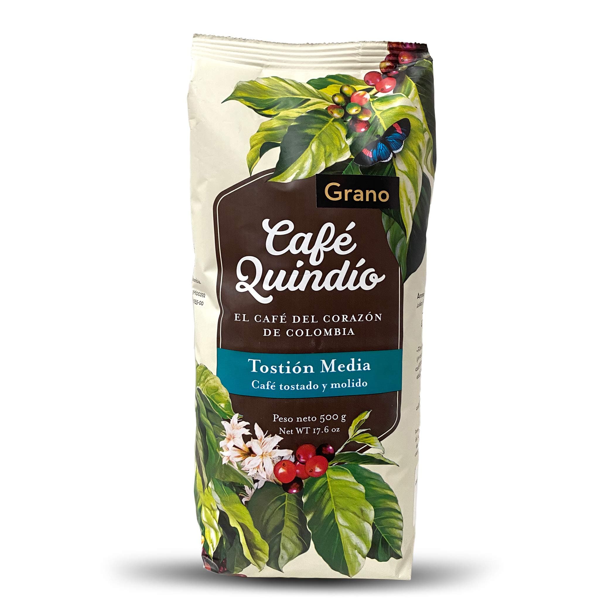 Cafe Quindio Traditional Medium Roast Coffee, The Coffee from The Heart of Colombia, 100% Colombian Arabica Coffee, Artisanal Cultivation Single Estate Coffee. (Whole Bean, 500g/17.6 oz)