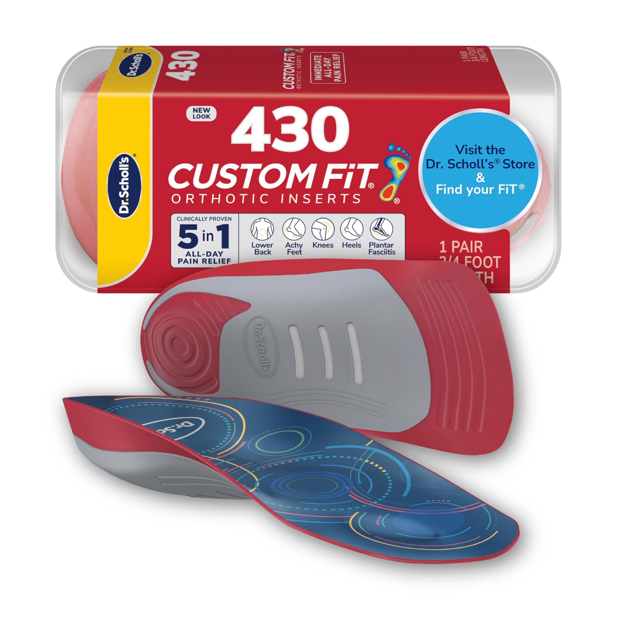 Dr. Scholl’s Custom Fit Orthotics 3/4 Length Arch Support Shoe Inserts - Plantar Fasciitis Relief Insoles for Men and Women, Immediate All-Day Total Lower Body Pain Relief, FSA HSA Eligible, CF430