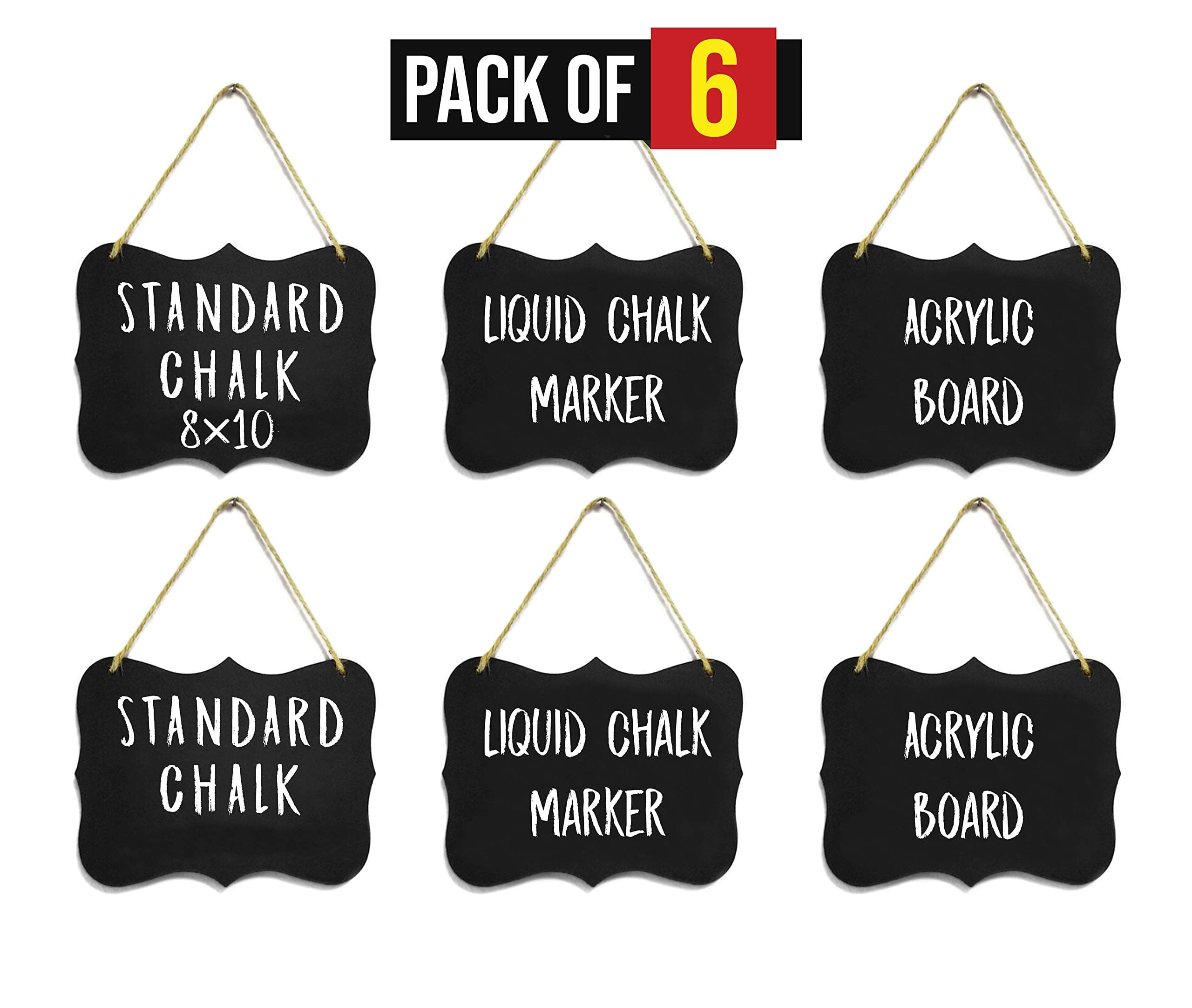 Advanced Group Corp.Large Hanging Chalk Board Sign 8x10 | Acrylic | Double Sided for Standard Chalk & Other Side for Liquid Chalk Marker Erasable-for Wedding, Wall Decor, Kitchen Pantry, Menus, (6)