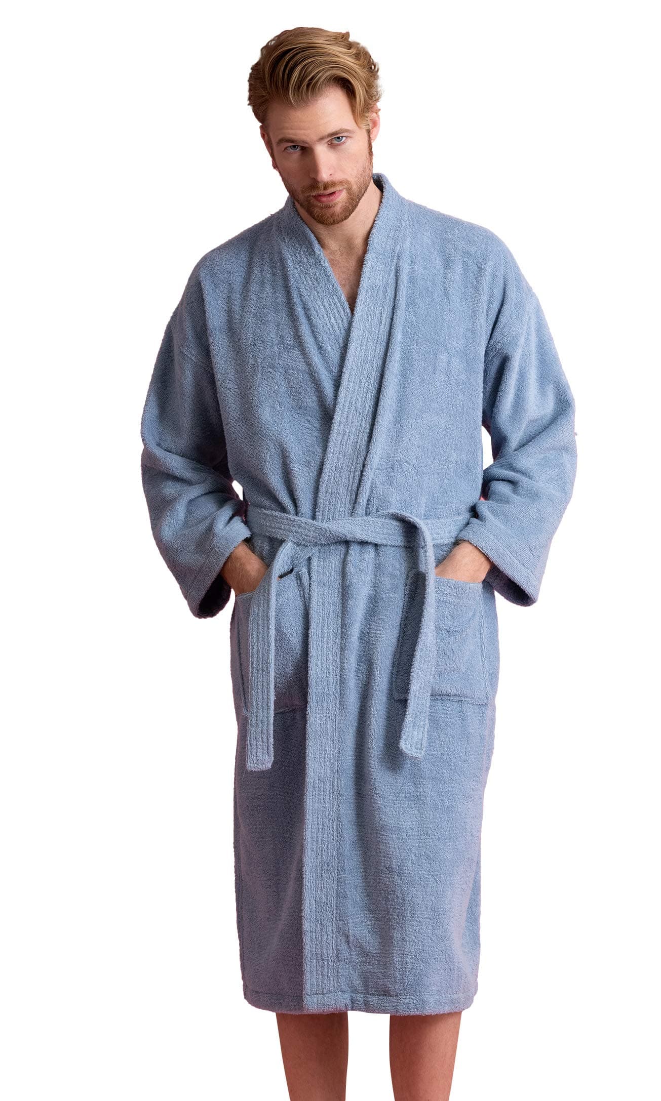 Men's Turkish Terry Kimono Style Bathrobe - 100% Turkish Cotton Robe for Men - Comfortable & Absorbent - Soft & Cozy Wear