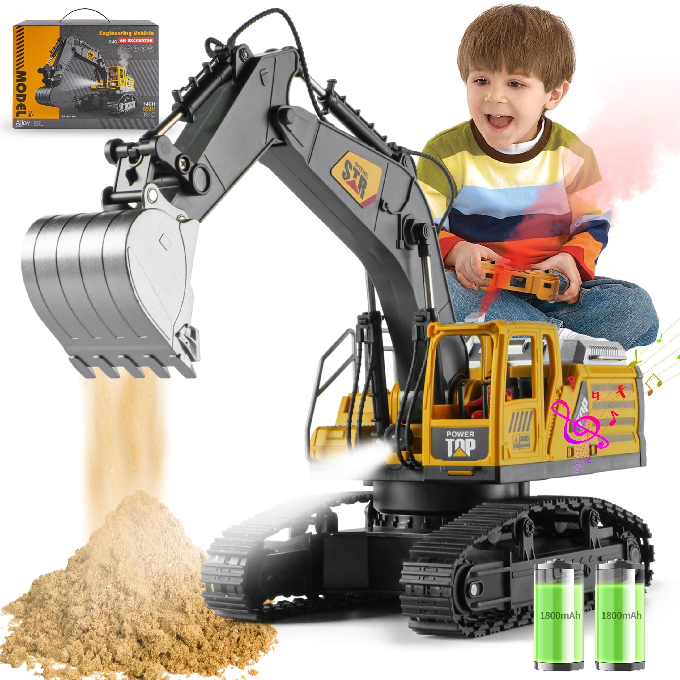 Remote Control Excavator for Boys - Construction Engineering Digger Truck, Educational Toy for 5-8 Year Olds, Christmas Birthday Gift