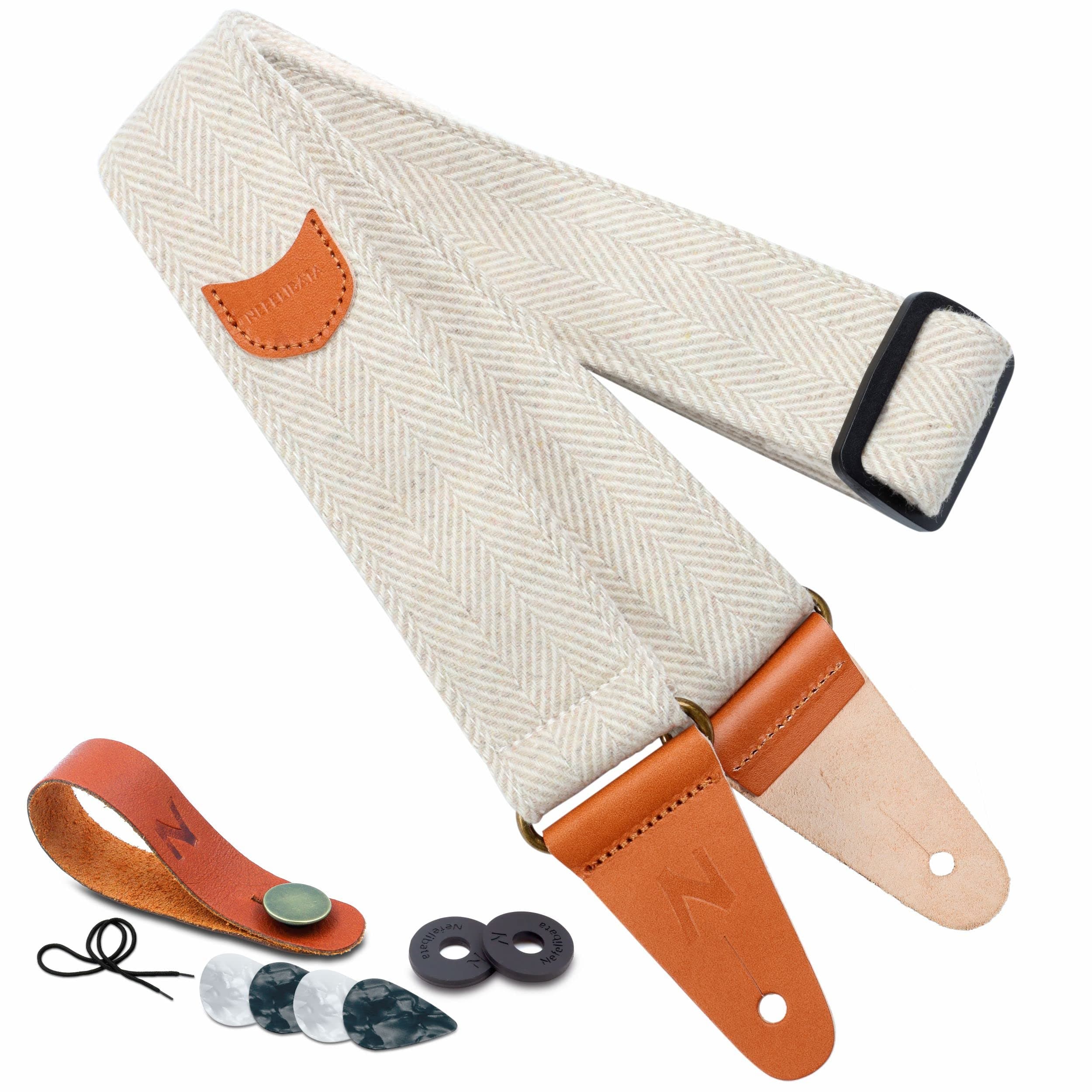 Guitar Strap with Pick Pocket, Full Grain Leather Ends Guitar Straps for Bass, Electric & Acoustic Guitar