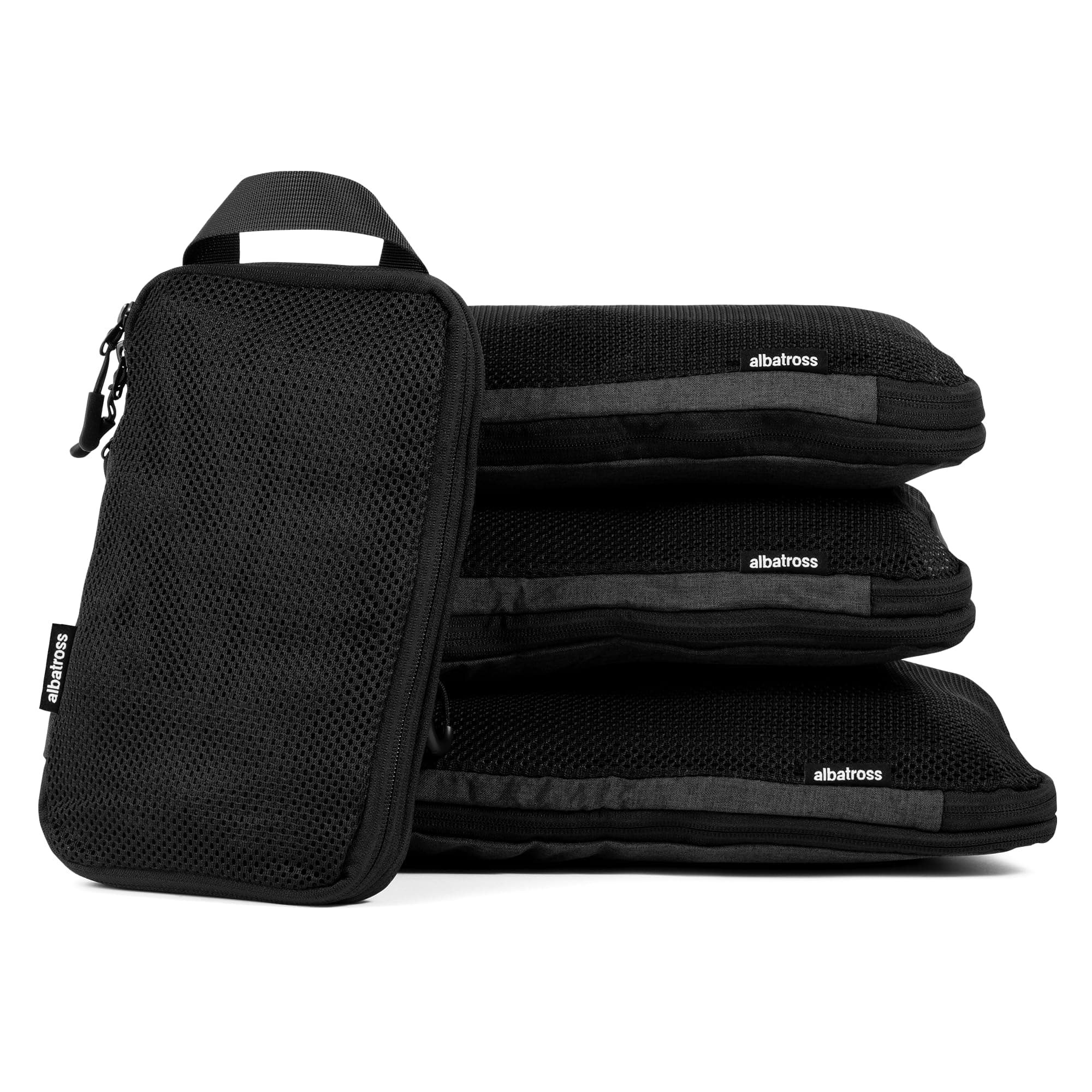 Albatross Compression Packing Cubes | Packing Cubes for Suitcases and Backpacks | Made from Recycled Fabric (Compression Set of 4 - Black)