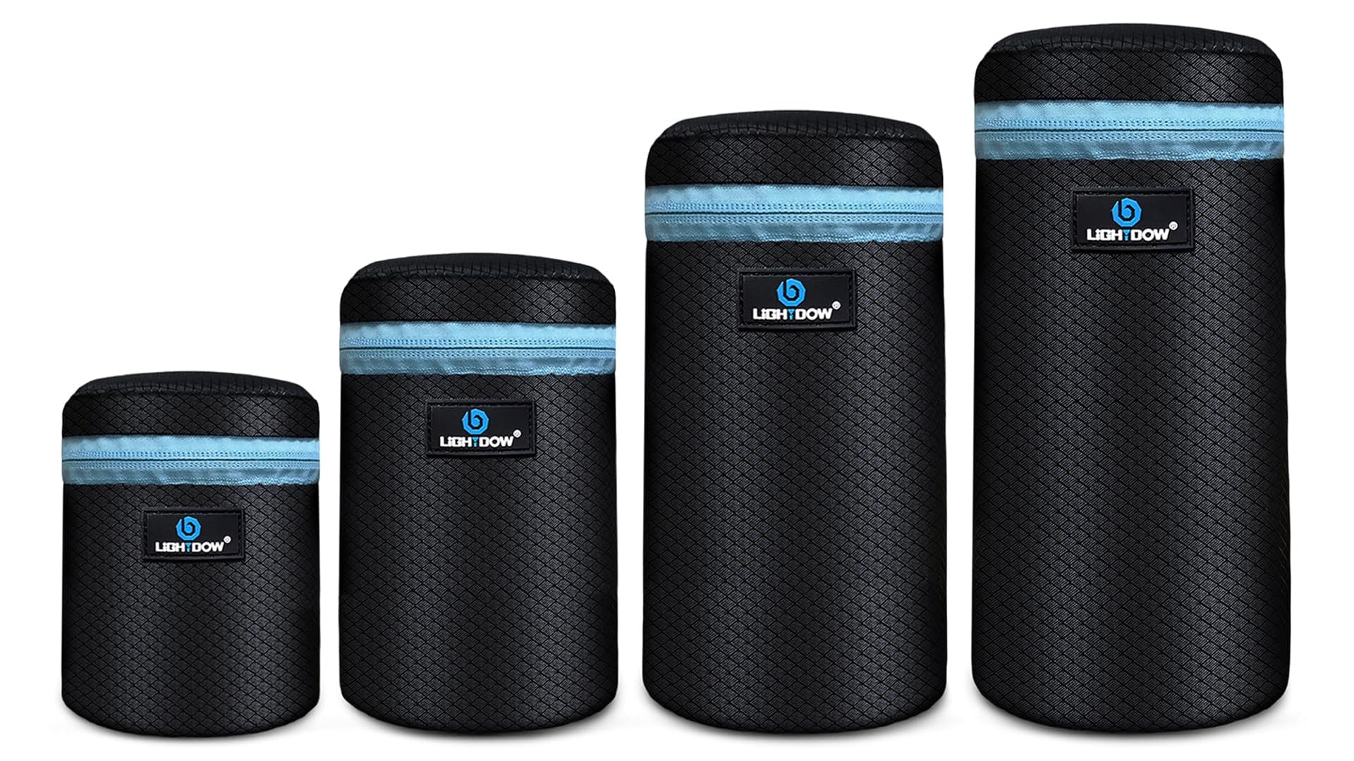 (4pcs S/M/L/XL Pack) Lightdow Lens Pouch 5mm Thick Soft Neoprene Bag Ballhead Cover Speedlite Case Accessory Kit for Canon Nikon Sony Sigma Lenses