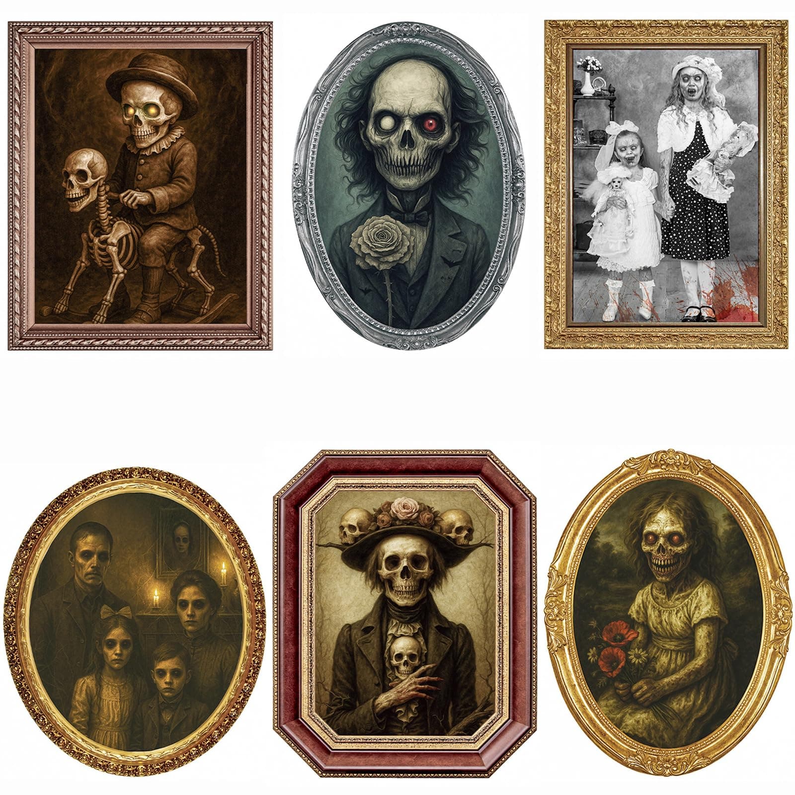 Halloween Decorations Indoor Scary Wall Decor, 6Pack 3D Changing Face Moving Picture Frames Portrait, Gothic Horror Poster Castle Haunted House Mansion Decor Decoration Party Supplies