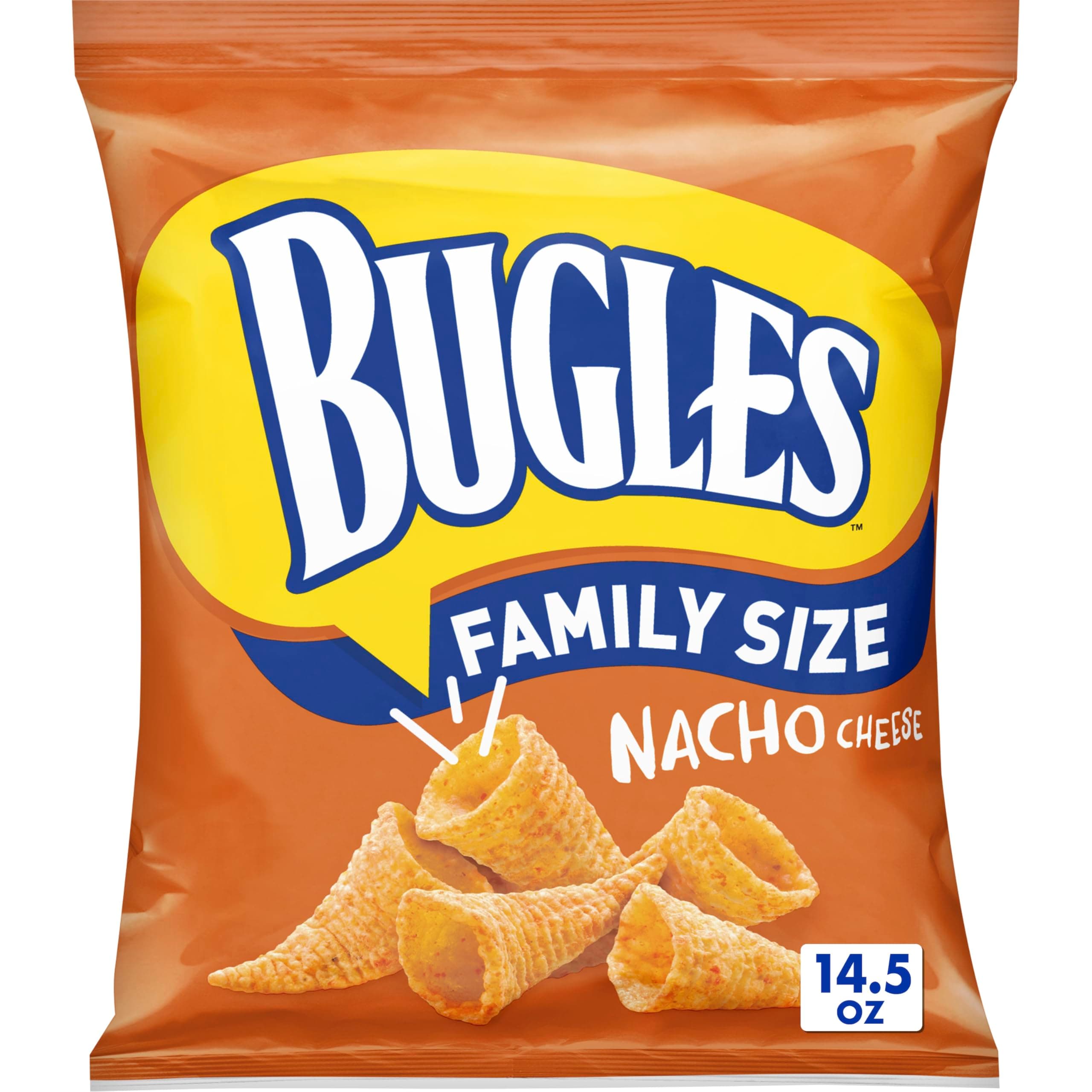 BuglesNacho Cheese Crispy Corn Snacks, Family Size Snack Bag, Salty Snack, 14.5 oz (Pack of 6)