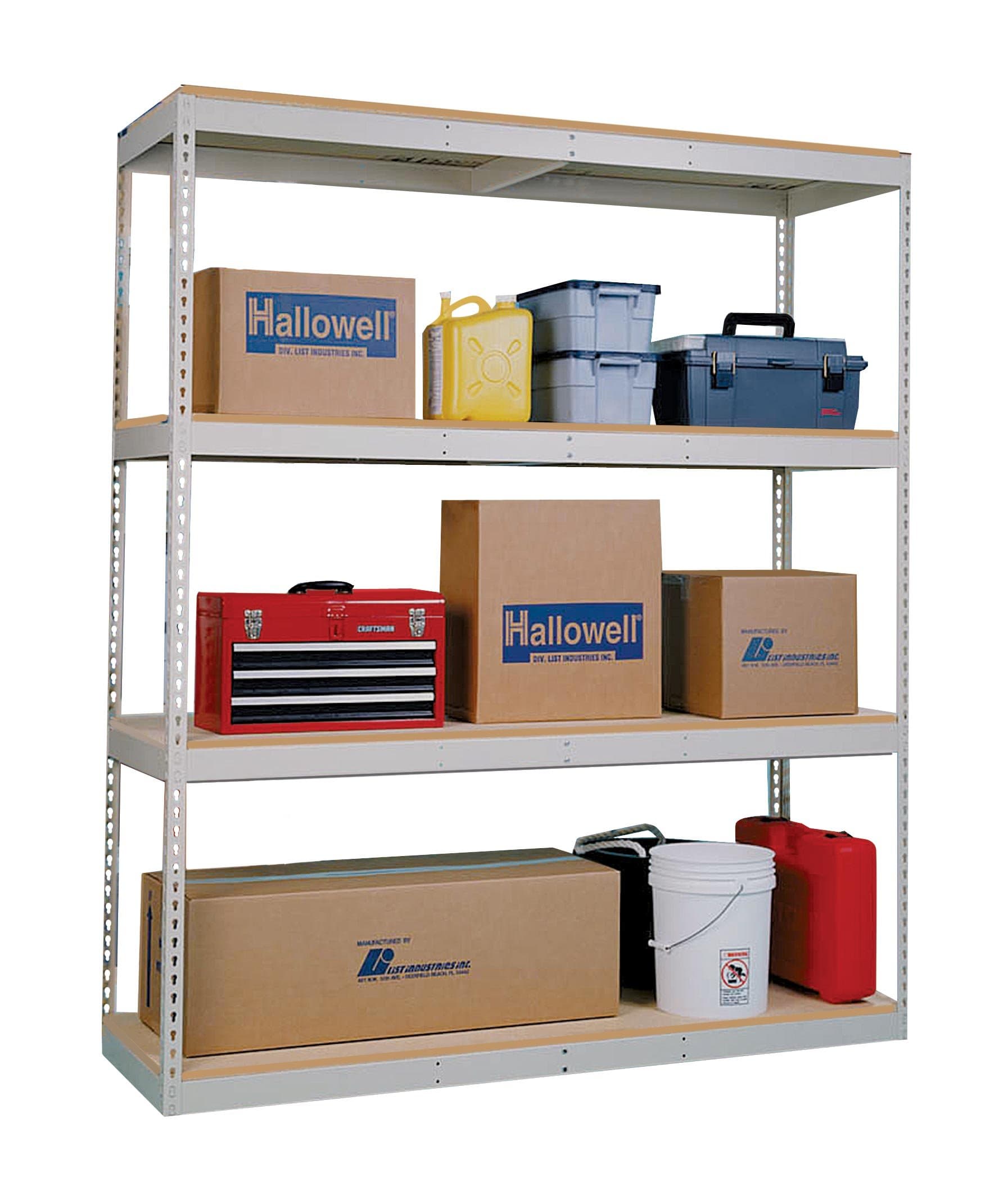 Rivetwell DRH722484-4SP Double Rivet Boltless Shelving Starter Unit without Center Support and 4 Shelves, Heavy-Duty Angle Beam, Parchment Steel, 72" Width x 84" Height x 24" Depth, 500 lbs Shelf Capacity, Knock Down