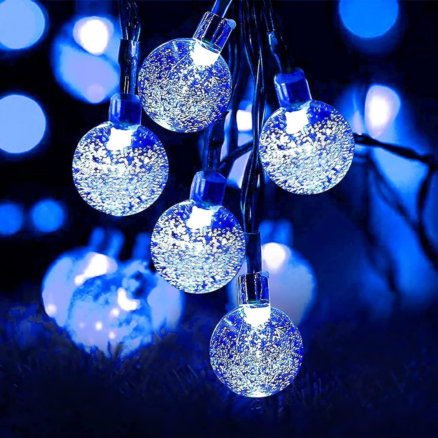 Solar String Lights Outdoor 50 Led 24 Feet Crystal Globe Lights with 8 Lighting Modes, Waterproof Solar Powered Patio Lights for Garden Yard Porch Wedding Party Decor (Blue)