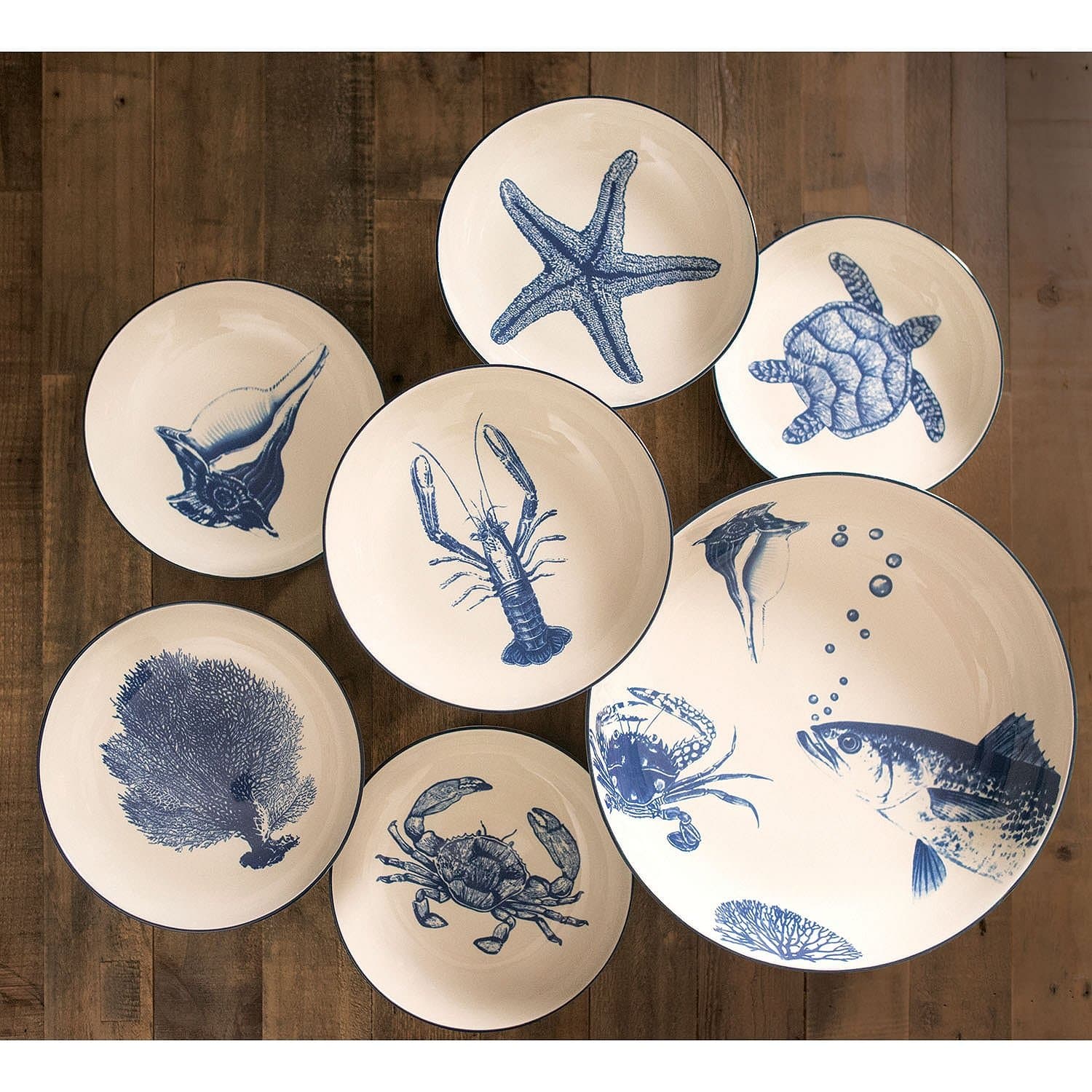 Nautical-Themed 7-Piece Stoneware Serving Bowl Set