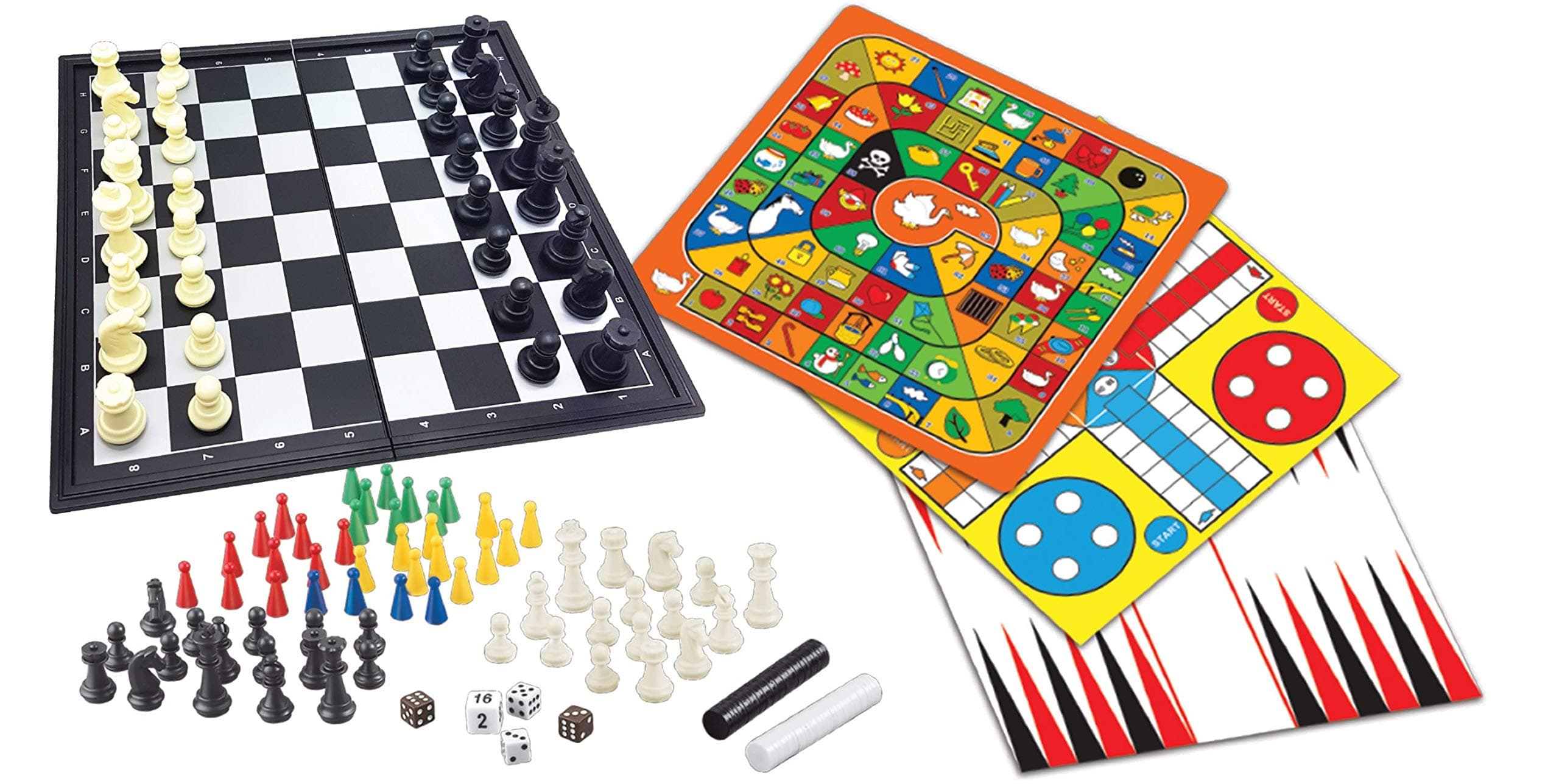 Lexibook 8-in-1 games set, Chess, Checkers, Backgammon, Chinese Nine men's Morris Game, Snakes & Ladders Goose Ludo Game JGM800, One Size