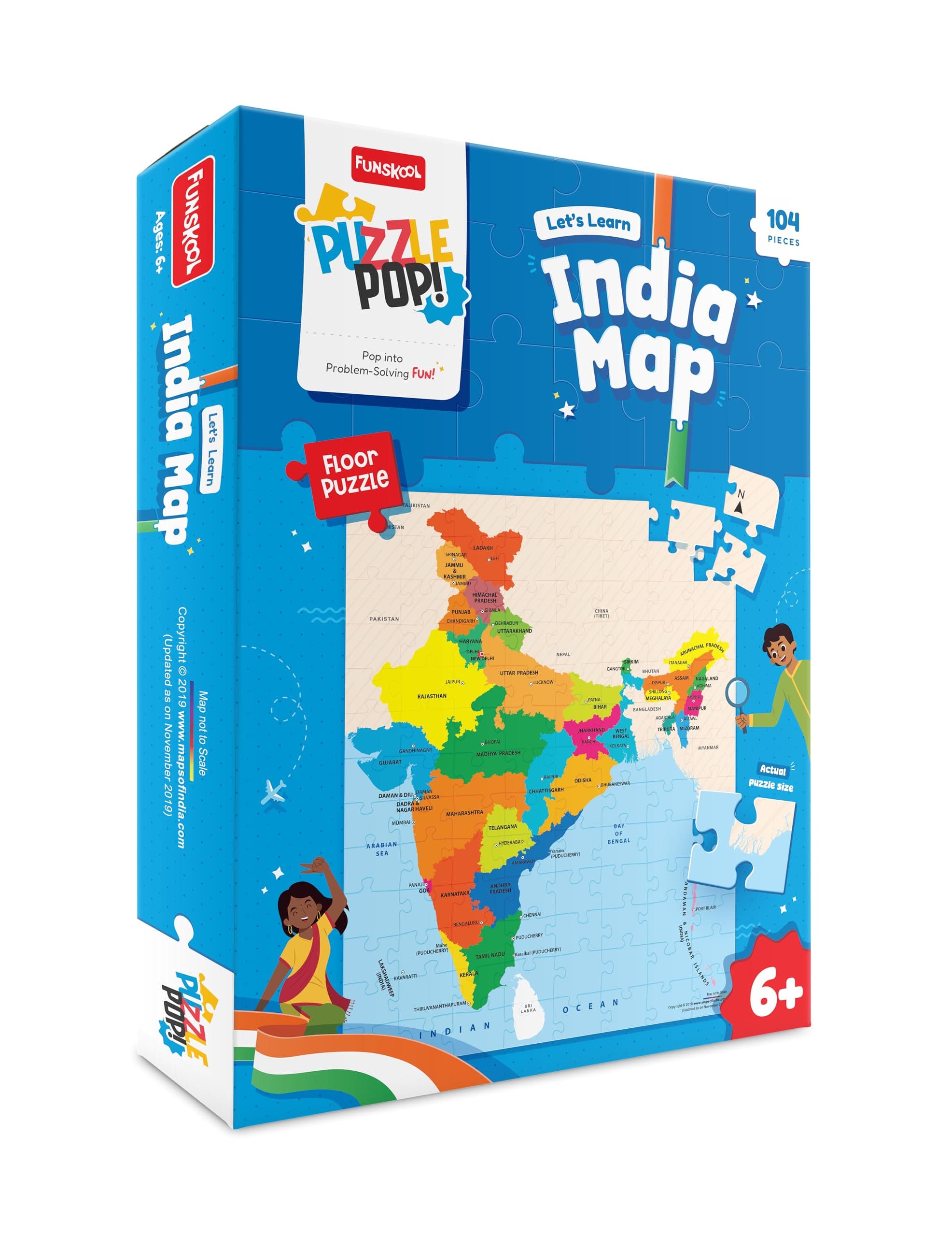 Play & Learn Funskool India Map, Jigsaw Puzzle Game for Kids, 104 Pieces, Educational, Learning & Development, Fun Activity Toy for Childrens, Gift Set for Kid, Age 6+ Years