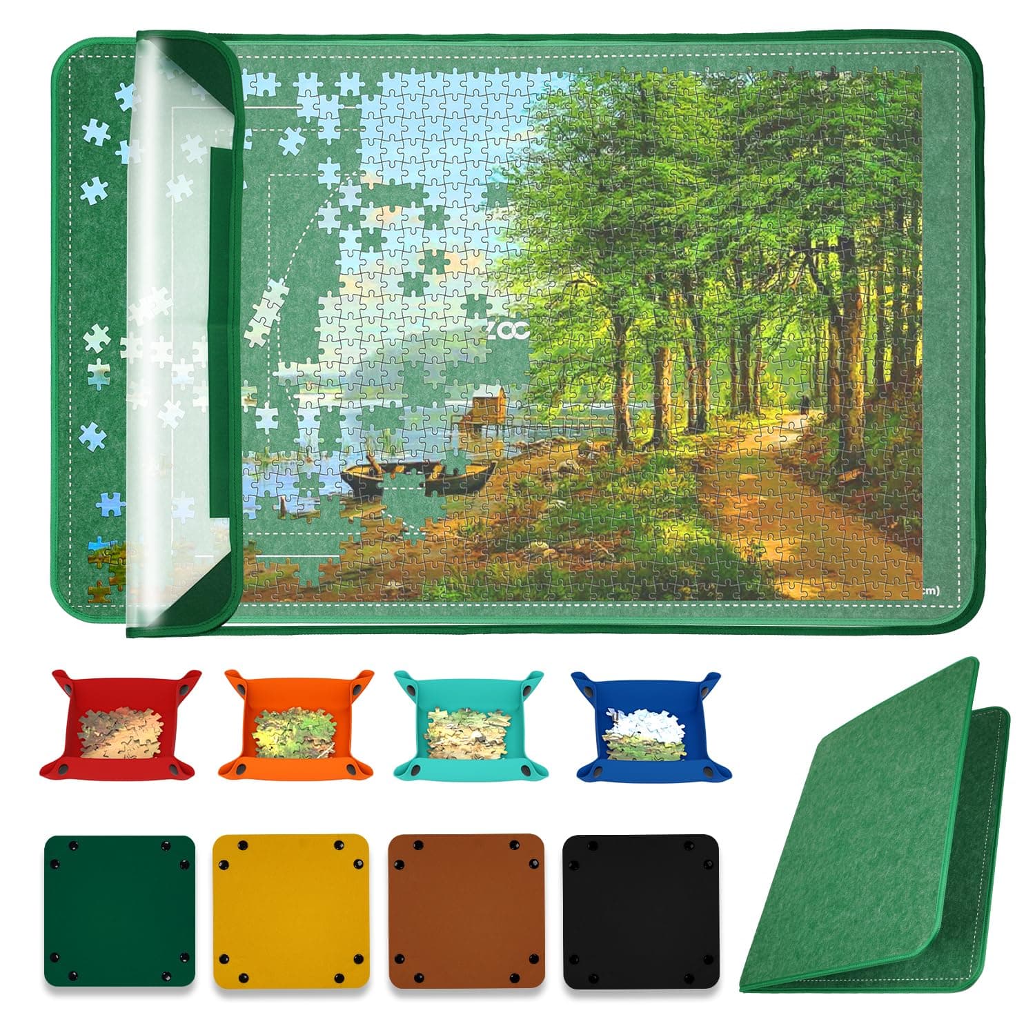 MOZOOSON Jigsaw Board 1500pcs Puzzles, Folding Puzzle Board, Jigsaw Accessories to Move and Store, Puzzle Storage Board 37.4 x 25.6 inches (8 Sorting Trays)