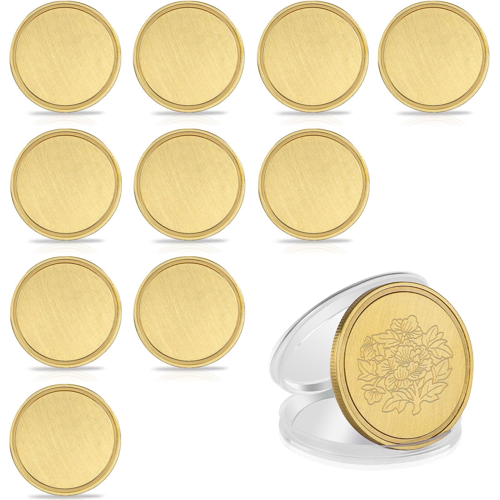 Blank Brass Challenge Coin Laser Engraving Custom Coins Blanks 40 mm with Acrylic Protection Box for DIY Crafts Birthday Travel Commemorative Collection (10pcs Brass)