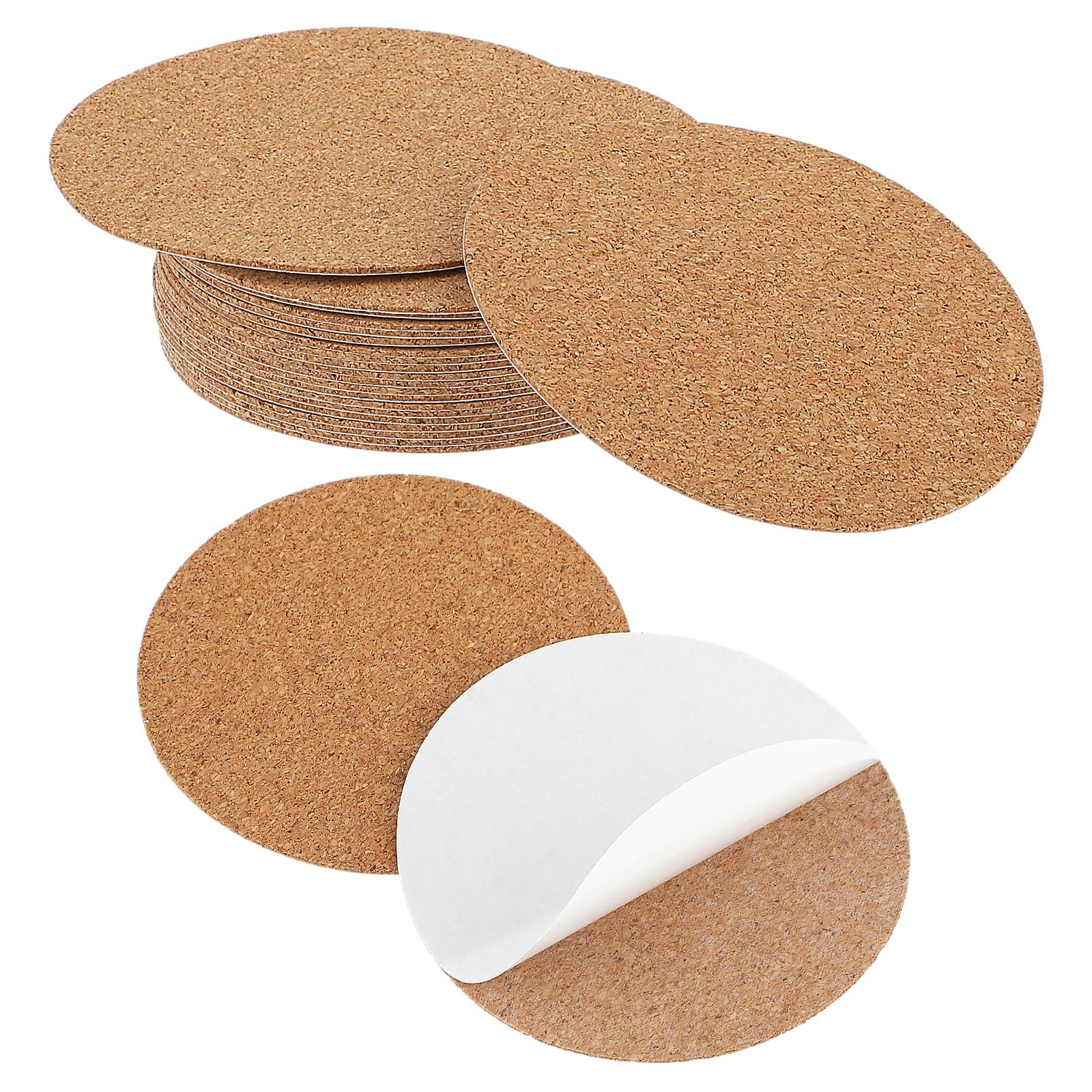 Gjinxi 20 Self-Adhesive Cork Coaster Backing Sheets - Sticky Round Cork Sticker Peel Padding Ceramic Backing Sheets Pads - Fit Wall Mat Tiles DIY Glass