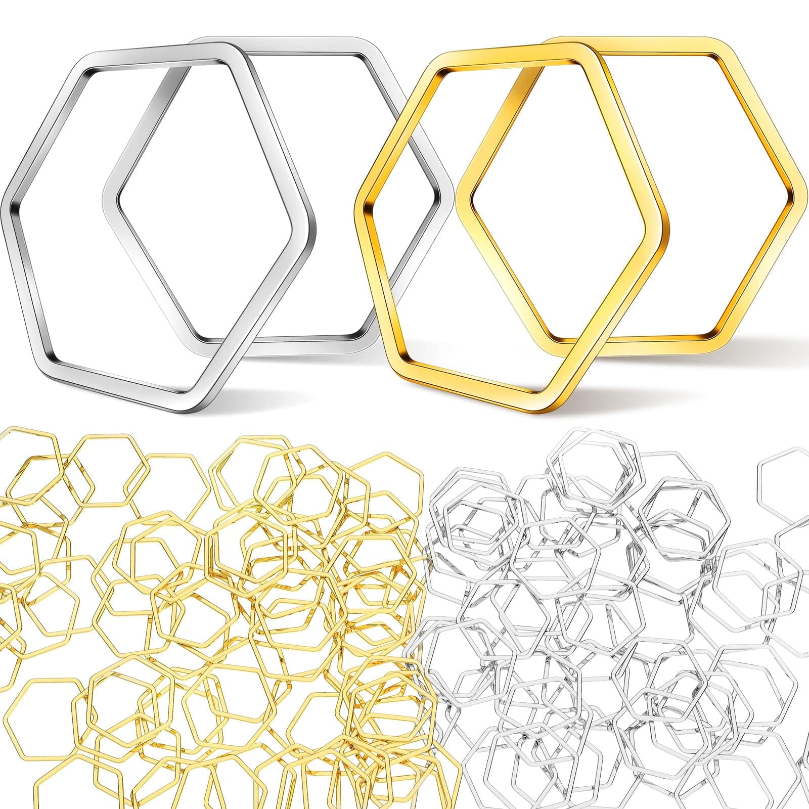 Inbagi 80 Pieces Hexagon Open Bezel Hollow Frame Charm Pendants Hexagon Linking Ring Connector DIY Crafts for Earring Necklace Jewelry Making Findings(Gold and Silver)