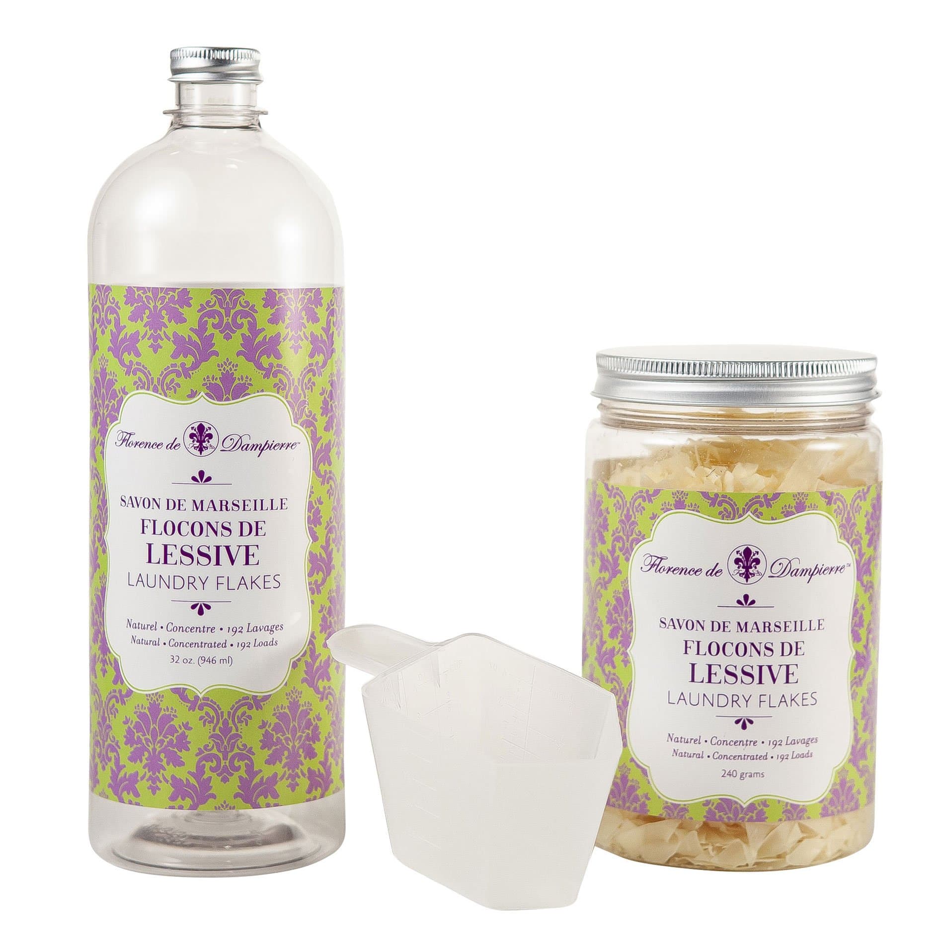 Florence de Dampierre 192 Load, All-Natural, Genuine Savon de Marseille, Laundry Flakes, 3-Piece Kit - Unscented