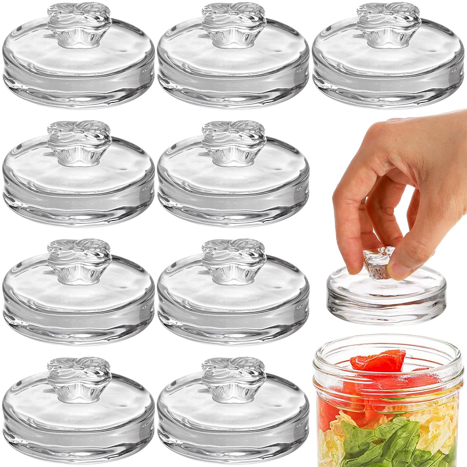 Okllen 9 Pack Glass Fermentation Glass Weights for Large Wide Mouth Mason Jars Easy Grip Handle, Dishwasher Safe