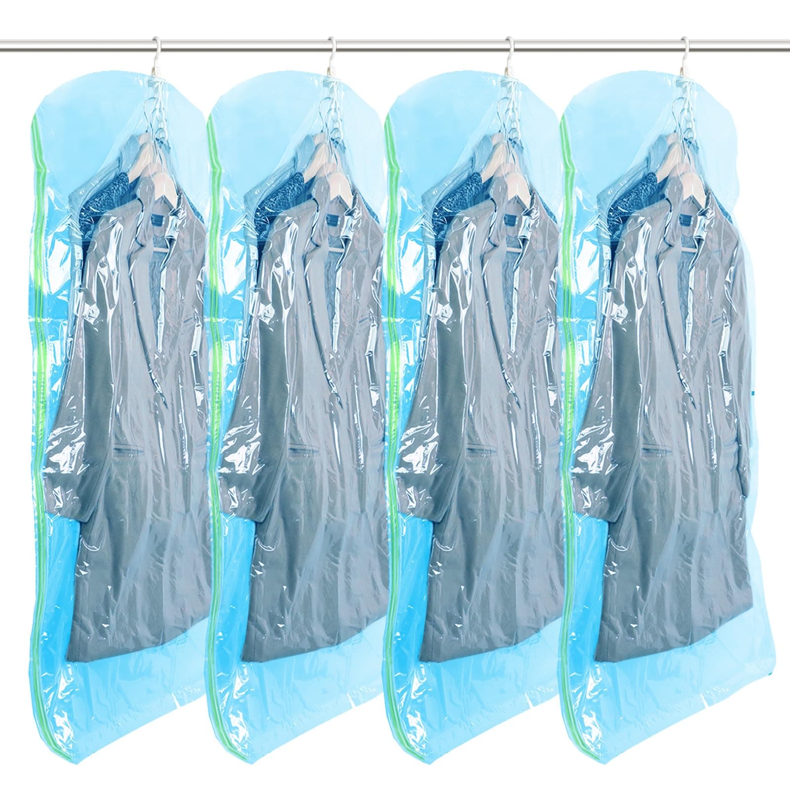 TAILI Hanging Vacuum Storage Sealer Space Saver Bags for Clothes, Suits, Coats or Jackets, Closet Organizer, 4 Pack Jumbo Blue