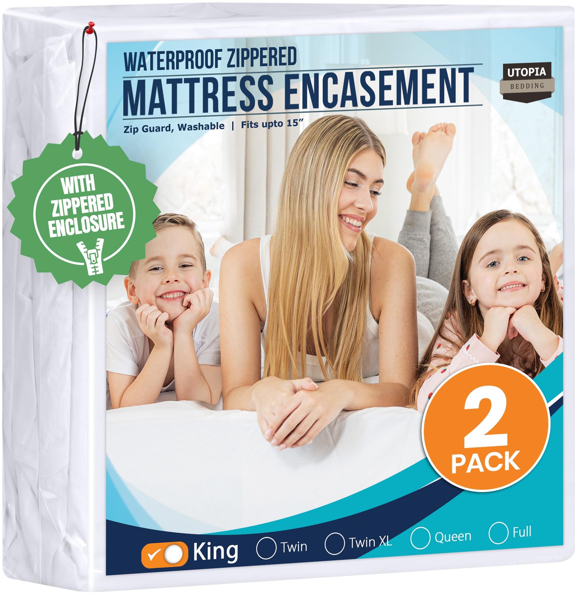 Mattress Protector Zippered King Size (Pack of 2), 100% Waterproof Bed Bug and Dust Mite Proof Mattress Encasement, Absorbent 6 Sided Mattress Cover
